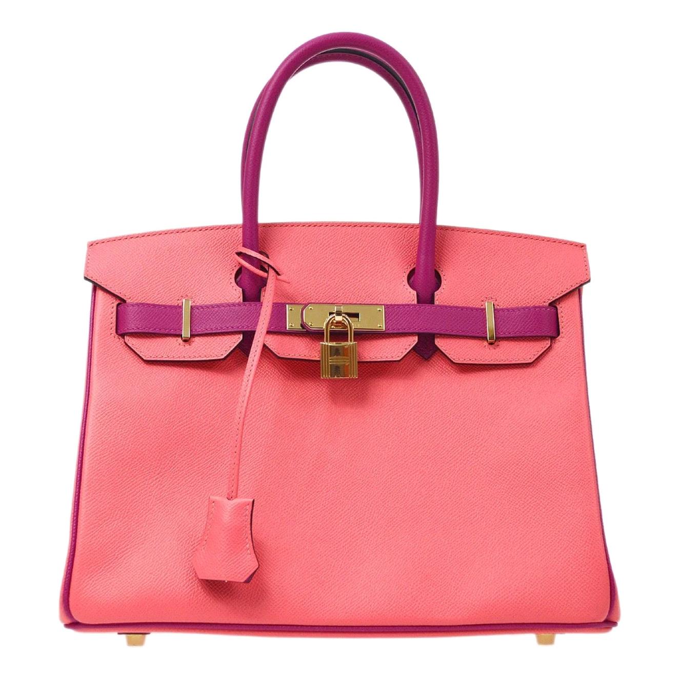 Hermes Special Order Birkin 30 Pink Purple Leather Top Handle Tote Bag in Box 