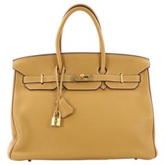 Hermes Special Order Birkin Handbag Bicolor Clemence With Gold Hardware 35