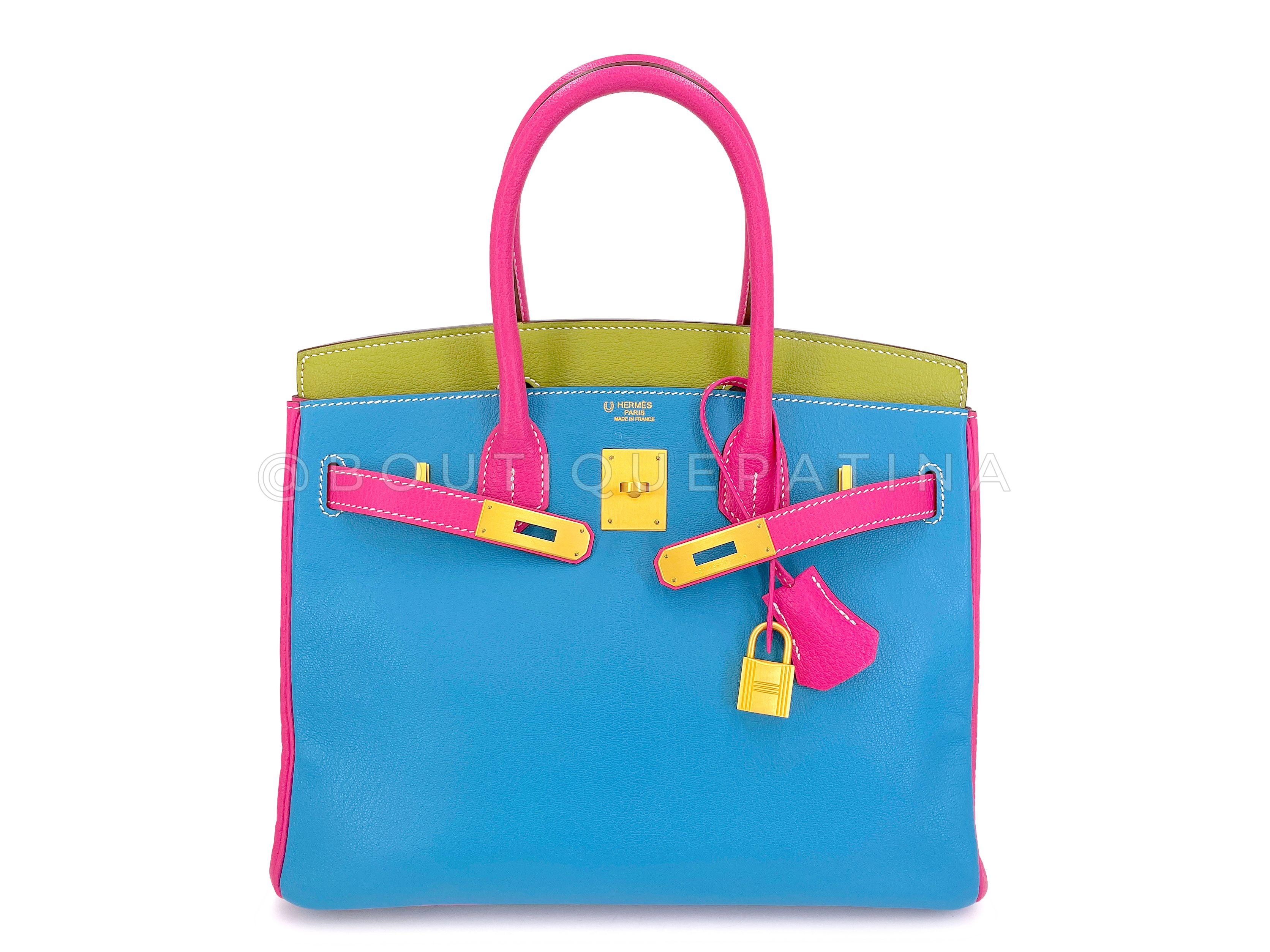 Hermès Special Order Chèvre 30cm Birkin Brushed Gold Pink Green Blue Bag 68121 For Sale 8