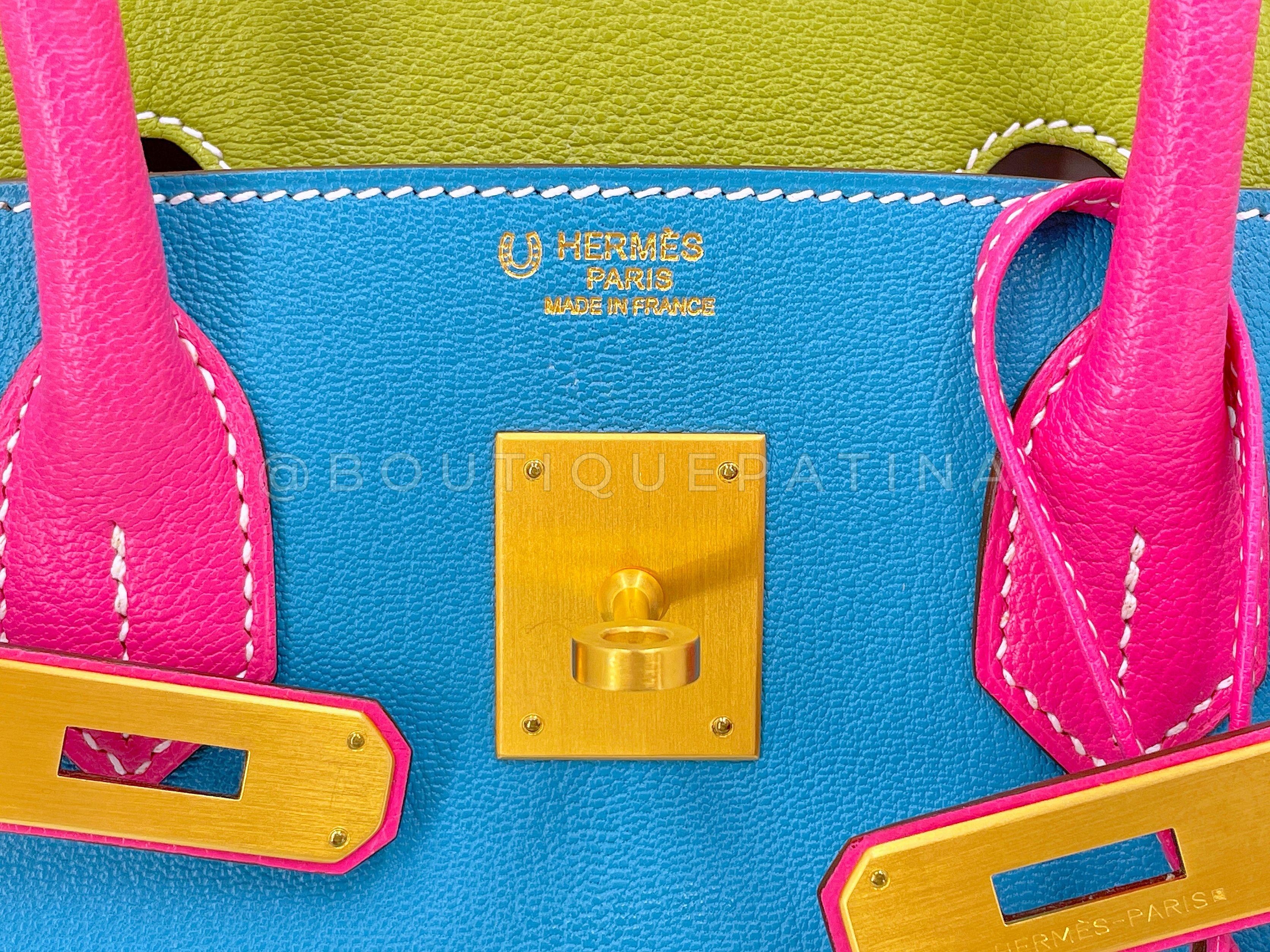 Hermès Special Order Chèvre 30cm Birkin Brushed Gold Pink Green Blue Bag 68121 For Sale 9