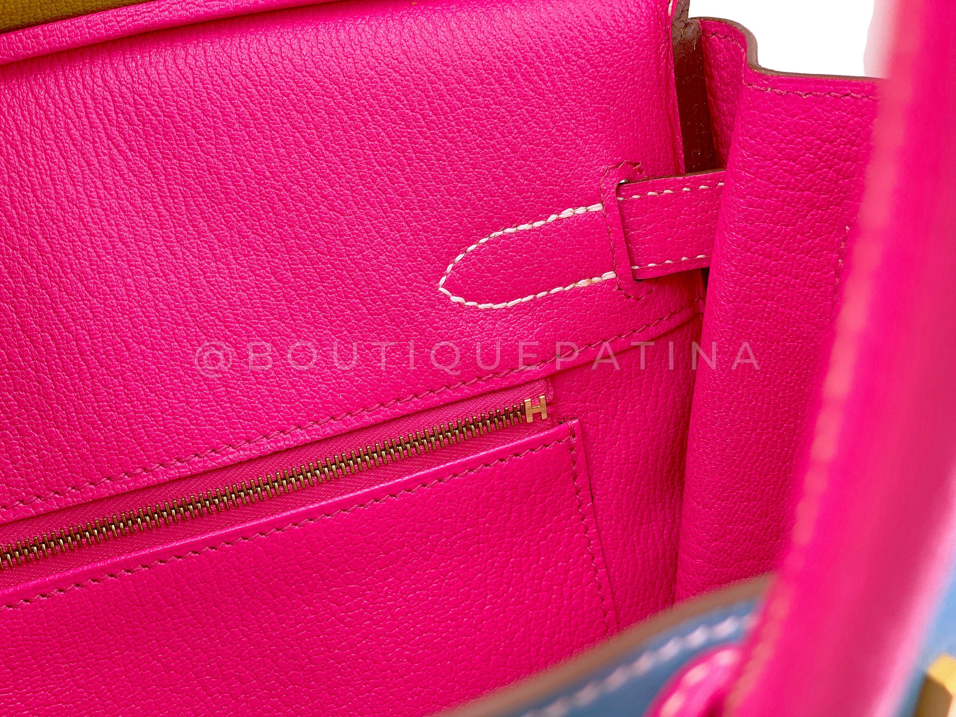 Hermès Special Order Chèvre 30cm Birkin Brushed Gold Pink Green Blue Bag 68121 For Sale 14