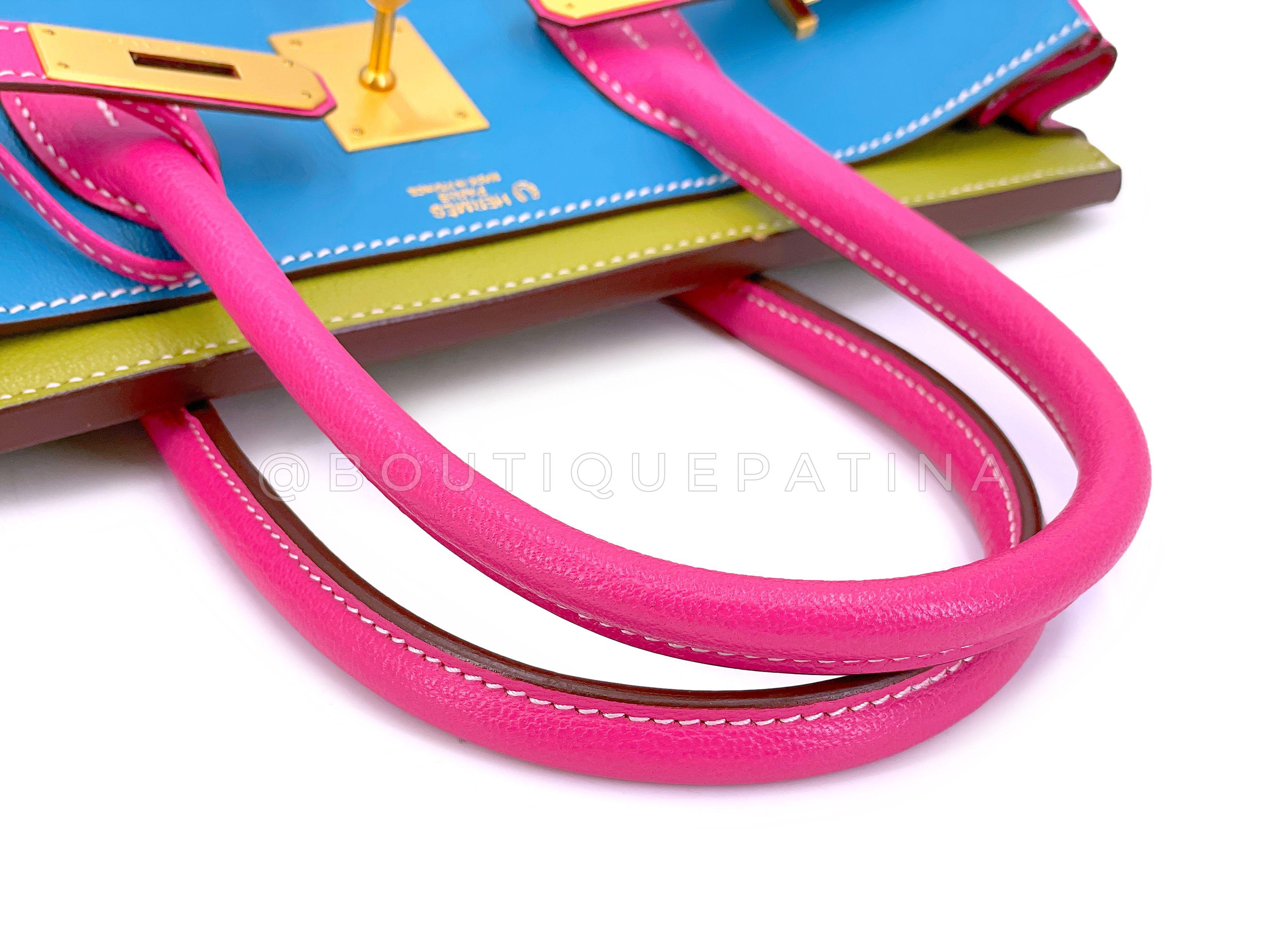 Hermès Special Order Chèvre 30cm Birkin Brushed Gold Pink Green Blue Bag 68121 For Sale 15