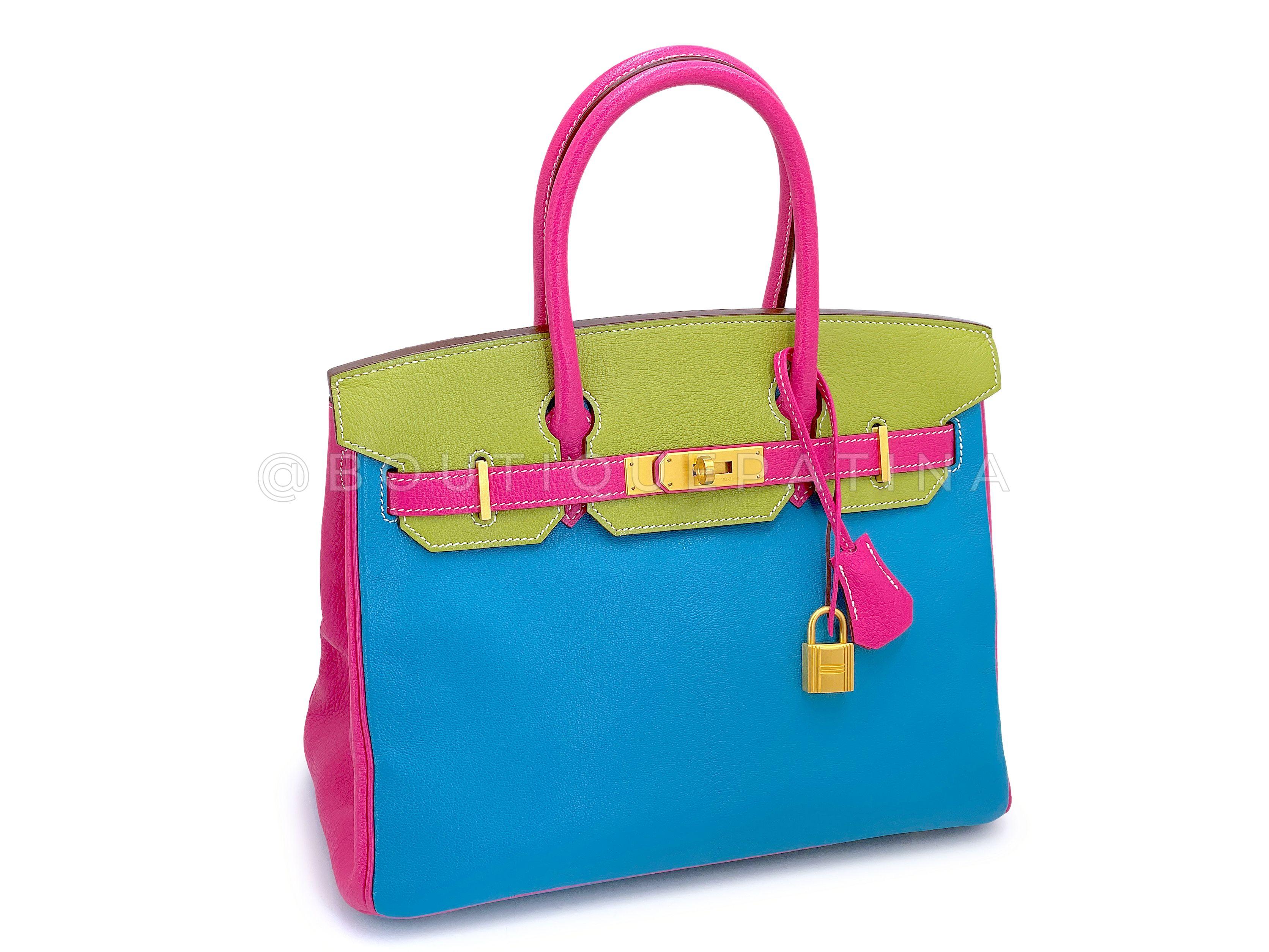 Store item: 68121
The Hermès Birkin is probably one of the most coveted and desired bags in the world. Hand crafted and hand stitched, these bags are extremely hard to find. 

Special order horseshoe stamped birkin in three coveted complementary