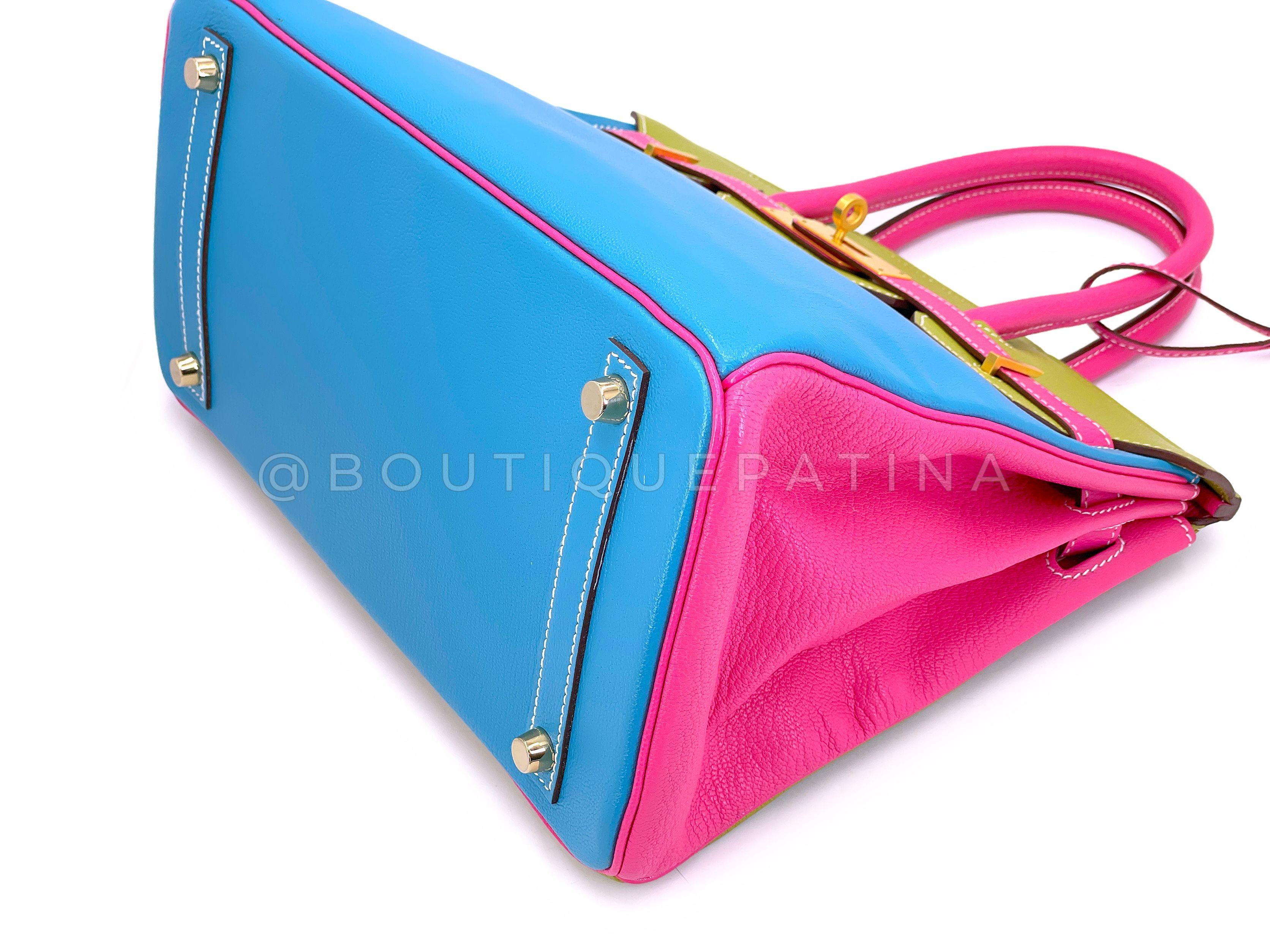 Hermès Special Order Chèvre 30cm Birkin Brushed Gold Pink Green Blue Bag 68121 For Sale 3