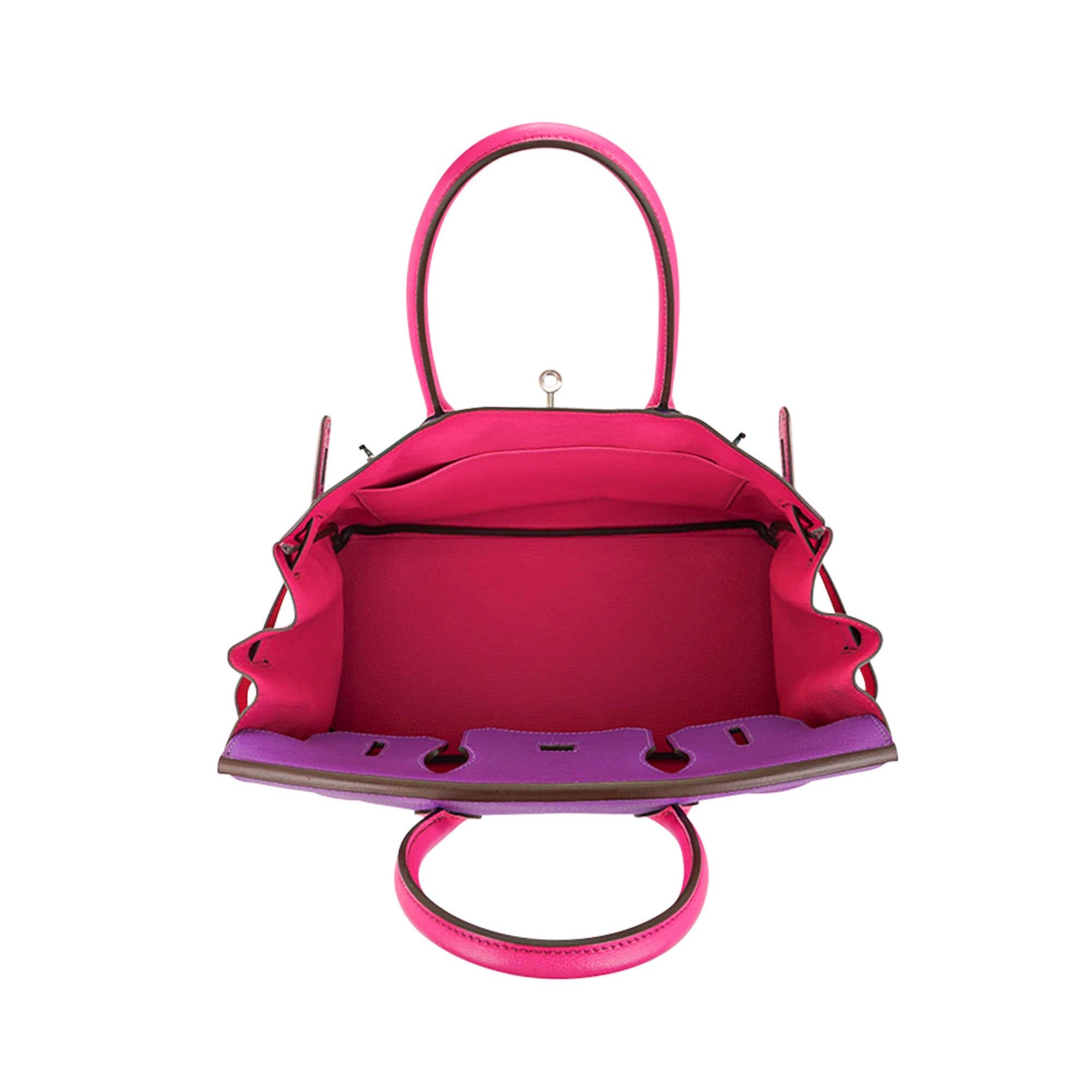 Hermes Special Order HSS Birkin 30 Bag Parme and Rose Shocking Chevre Leather For Sale 7