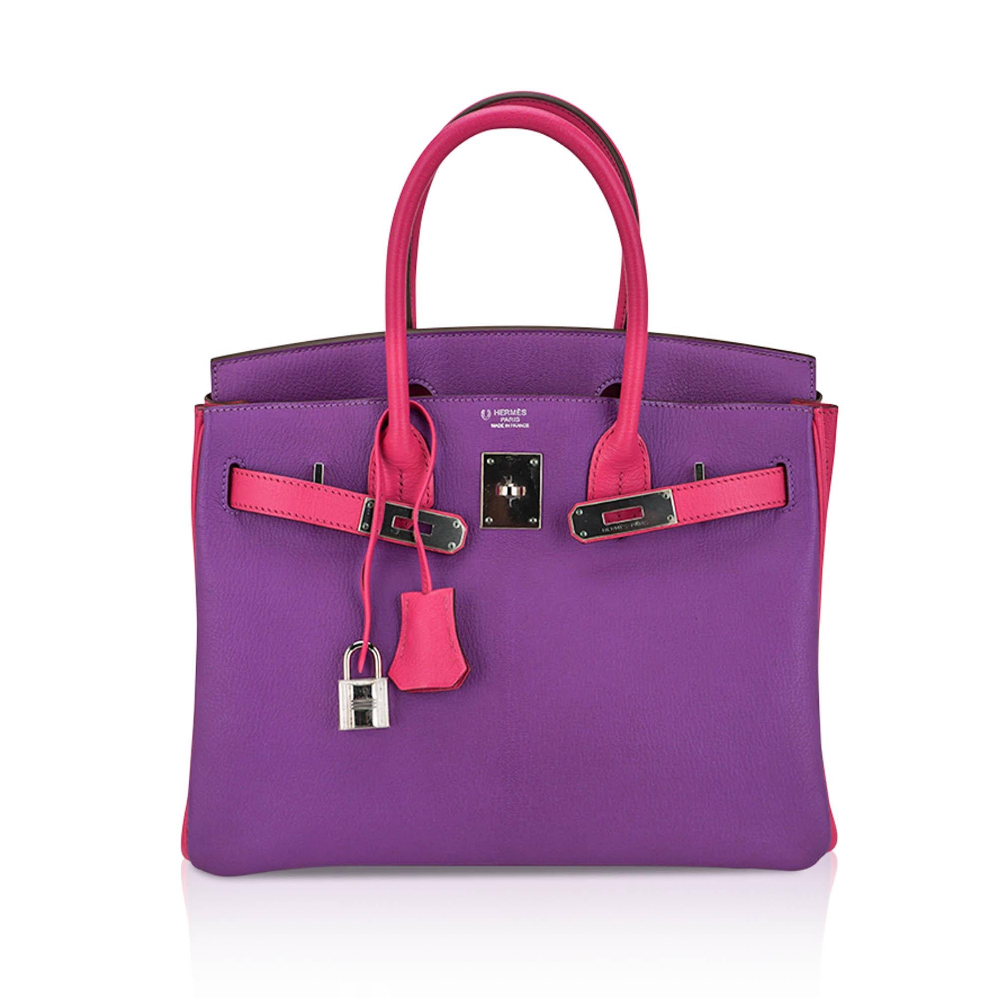 Purple Hermes Special Order HSS Birkin 30 Bag Parme and Rose Shocking Chevre Leather For Sale