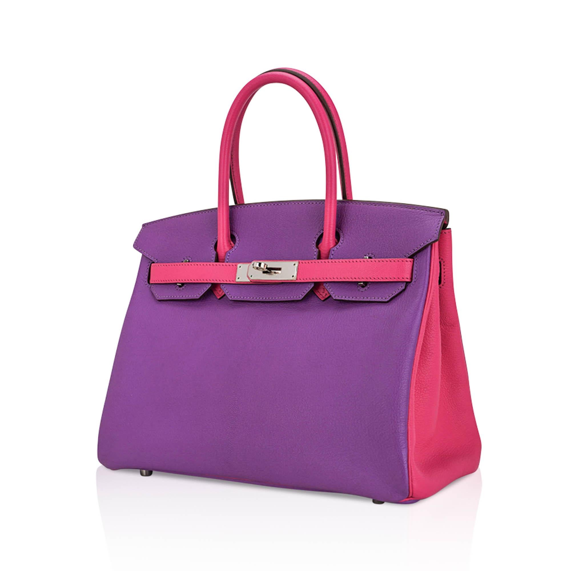 Hermes Special Order HSS Birkin 30 Bag Parme and Rose Shocking Chevre Leather In Excellent Condition For Sale In Miami, FL