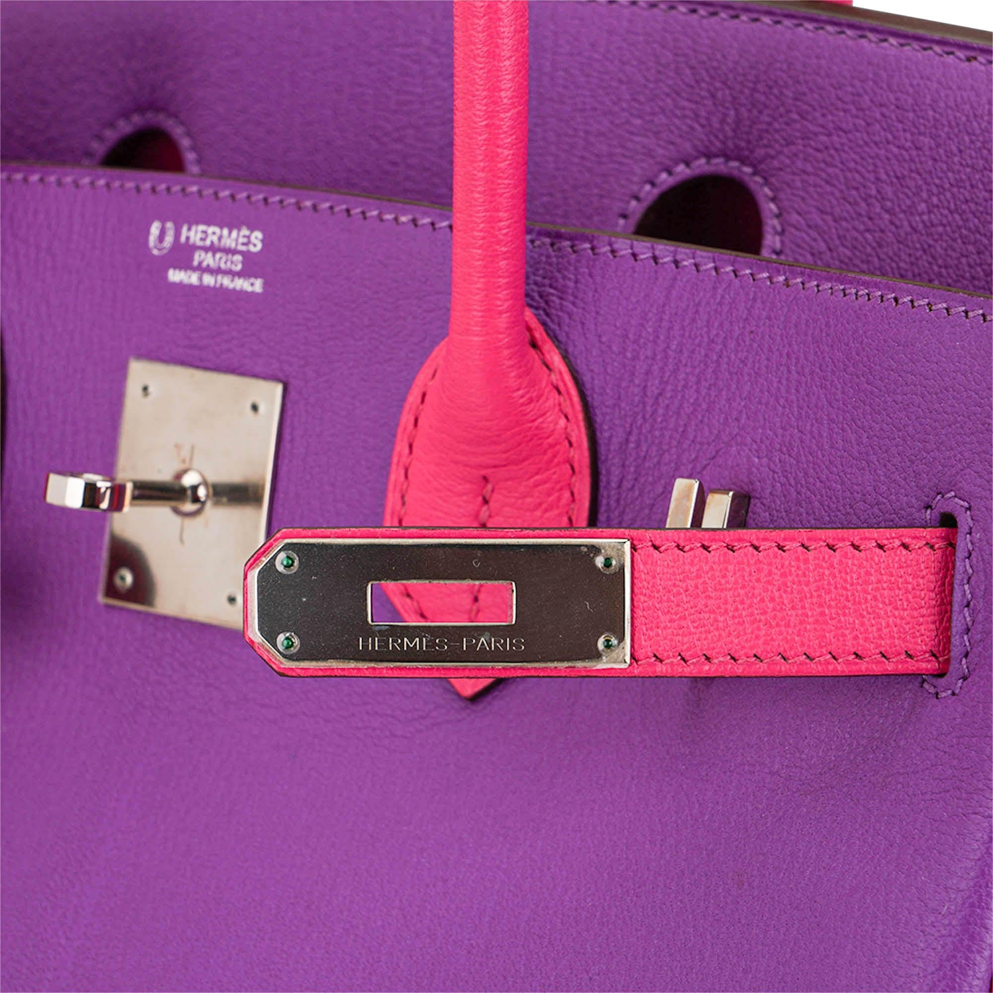 Hermes Special Order HSS Birkin 30 Bag Parme and Rose Shocking Chevre Leather For Sale 1