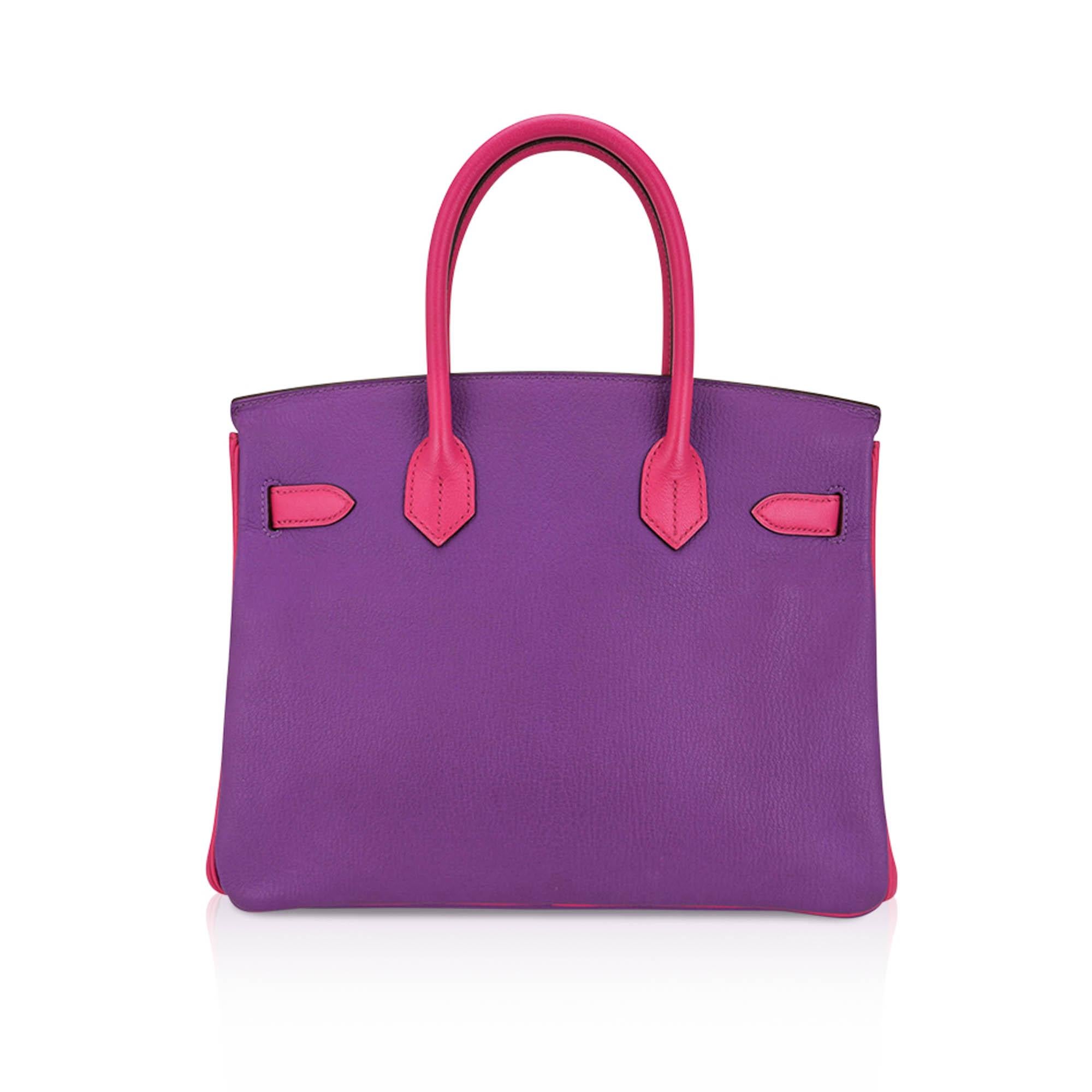 Hermes Special Order HSS Birkin 30 Bag Parme and Rose Shocking Chevre Leather For Sale 2