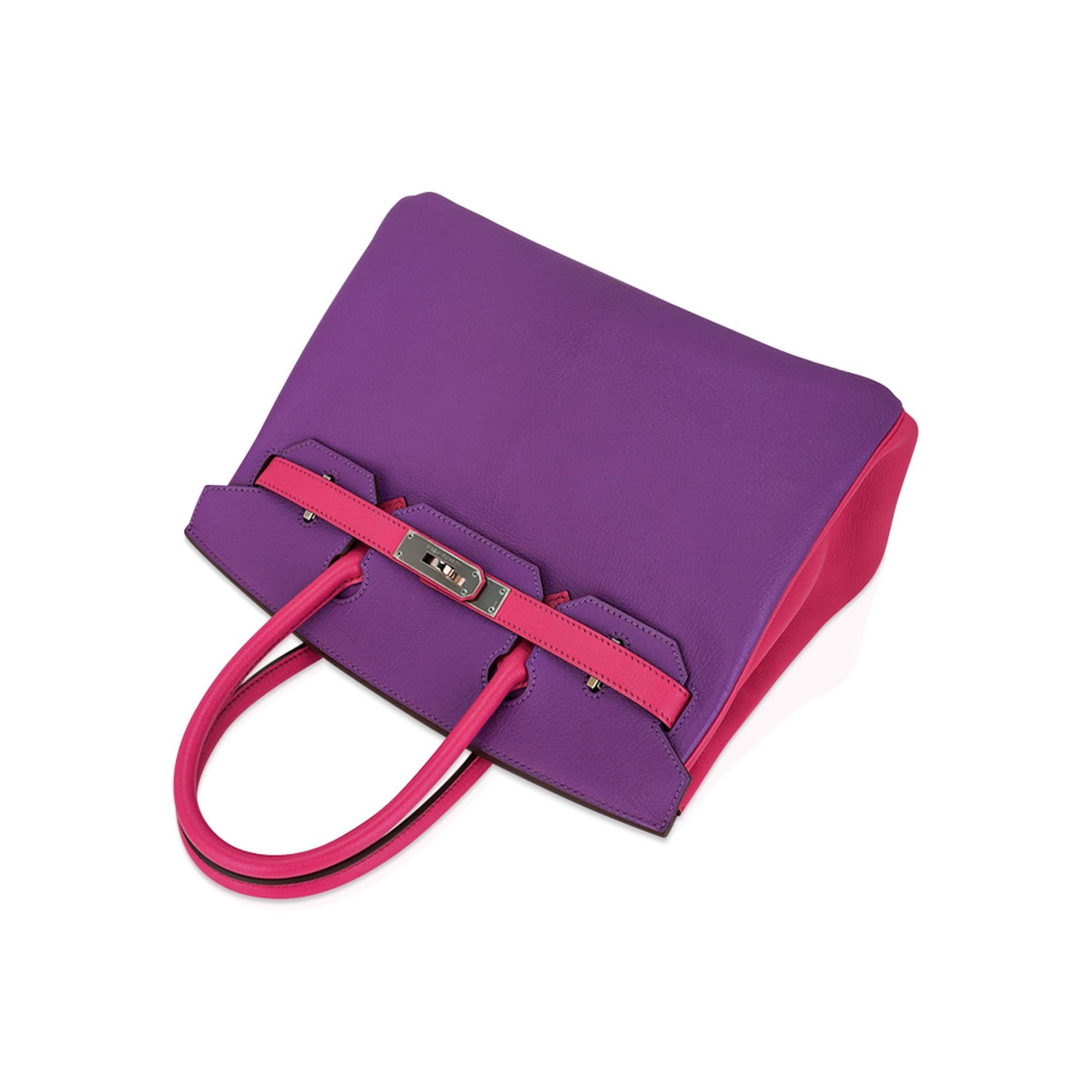 Hermes Special Order HSS Birkin 30 Bag Parme and Rose Shocking Chevre Leather For Sale 3