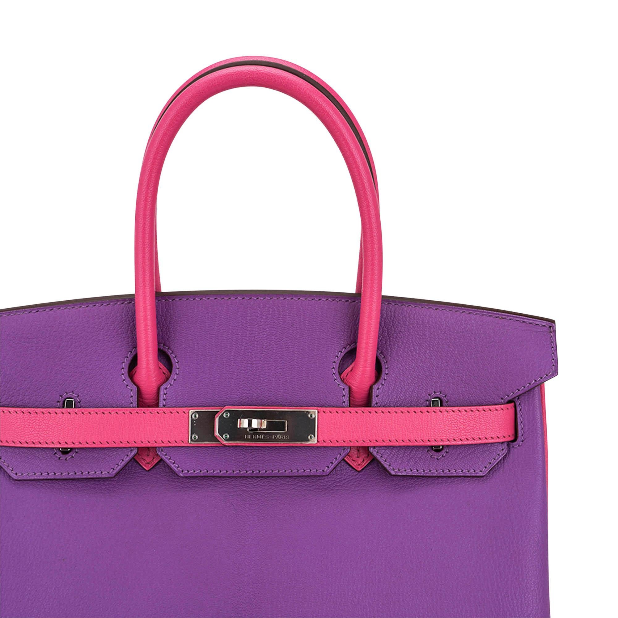 Hermes Special Order HSS Birkin 30 Bag Parme and Rose Shocking Chevre Leather For Sale 4