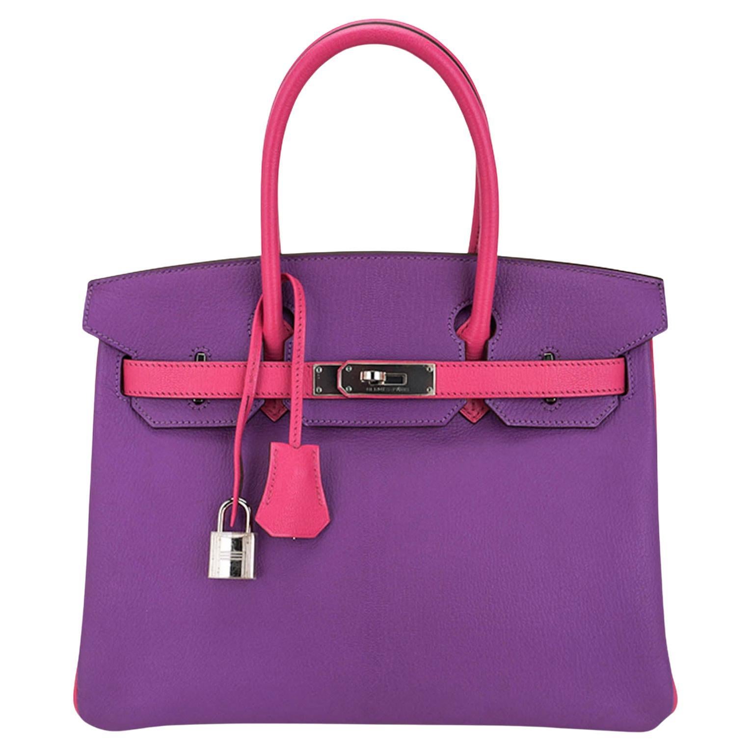Hermes Special Order HSS Birkin 30 Bag Parme and Rose Shocking Chevre Leather