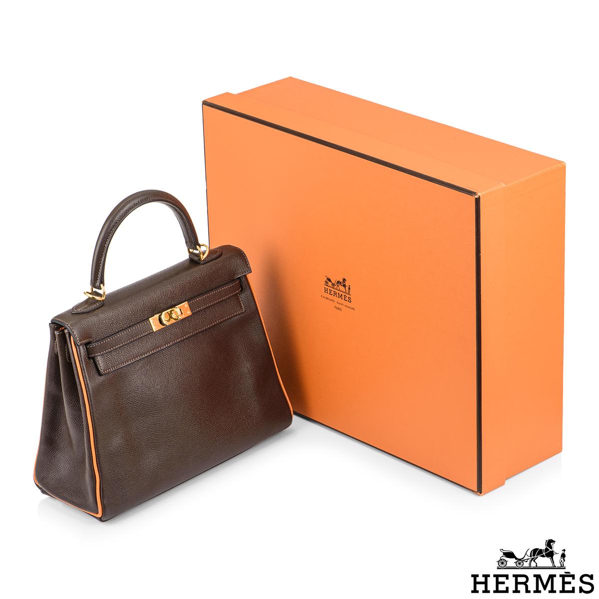 Vintage Hermès Special Order Kelly 25cm Chocolate / Orange Epsom Handbag 1