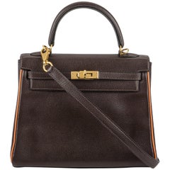 Vintage Hermès Special Order Kelly 25cm Chocolate / Orange Epsom Handbag
