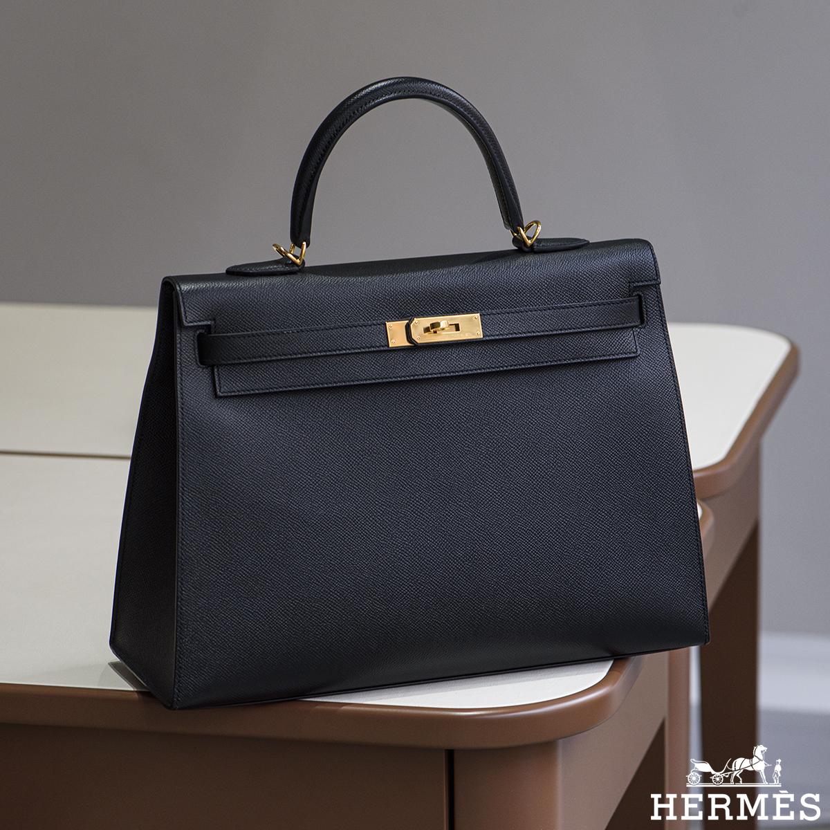Hermès Sonderbestellung Kelly Sellier 35cm Noir Veau Epsom GHW im Angebot 7