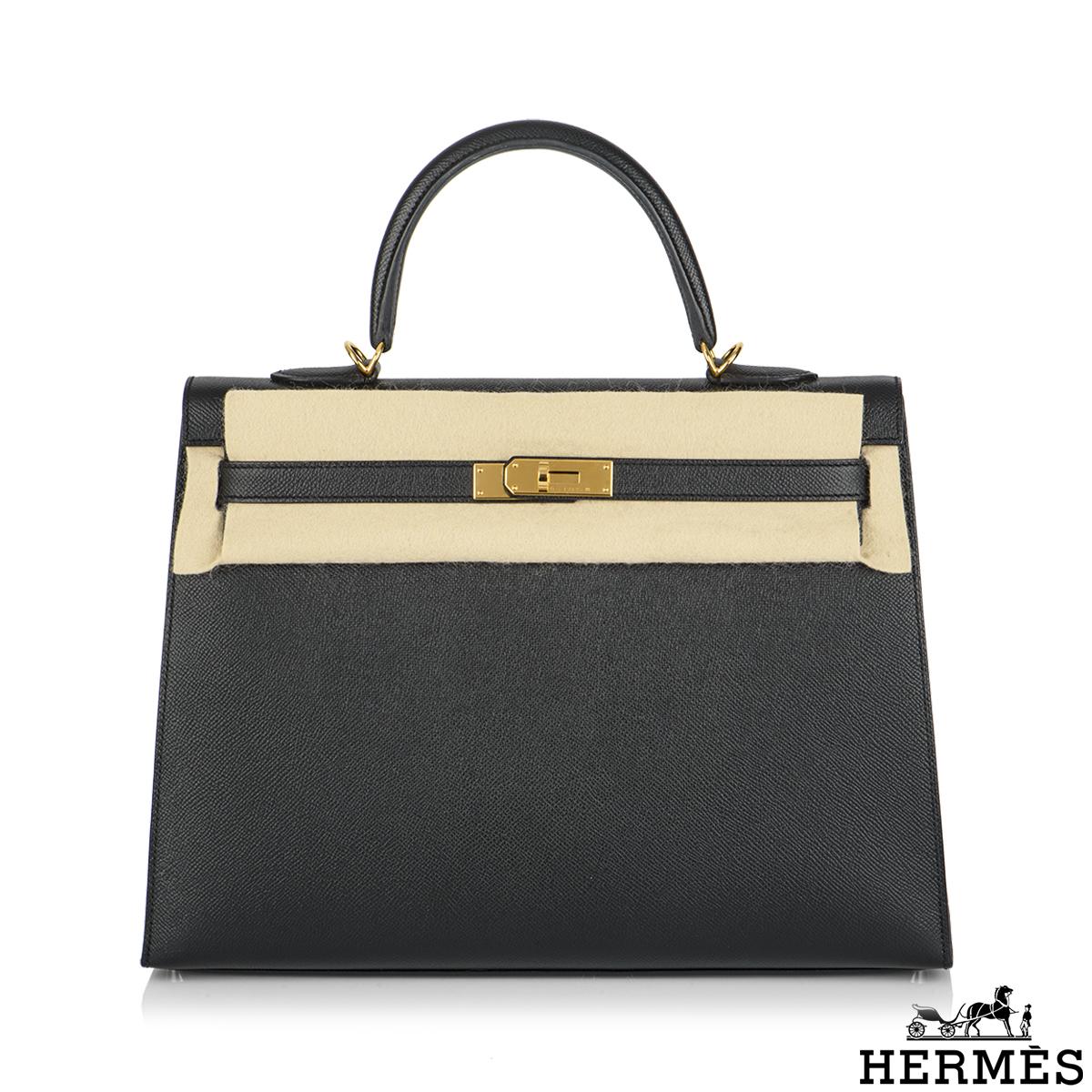 Hermès Pedido Especial Kelly Sellier 35cm Noir Veau Epsom GHW en Excelente estado para la venta en London, GB