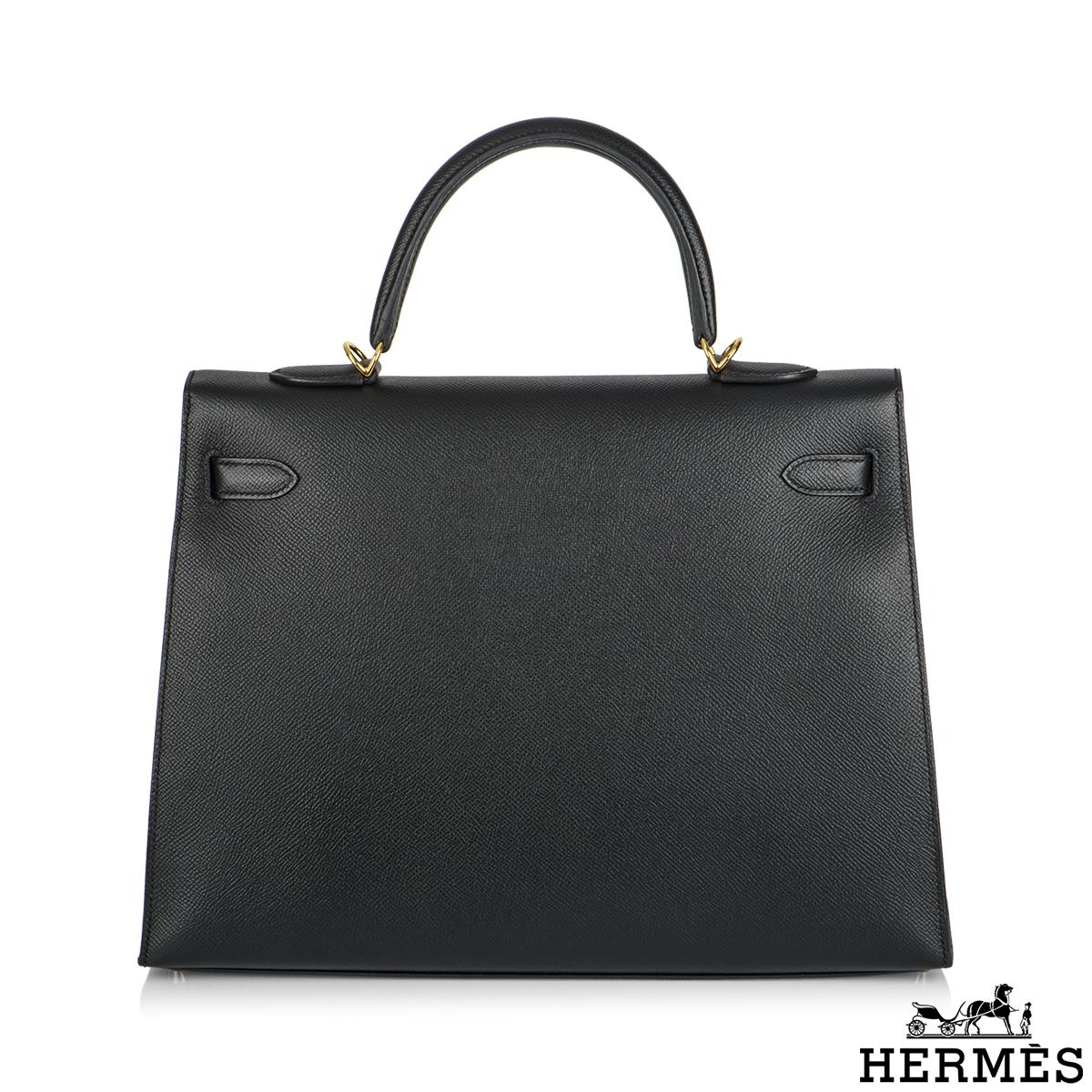 Femenino o masculino Hermès Pedido Especial Kelly Sellier 35cm Noir Veau Epsom GHW en venta
