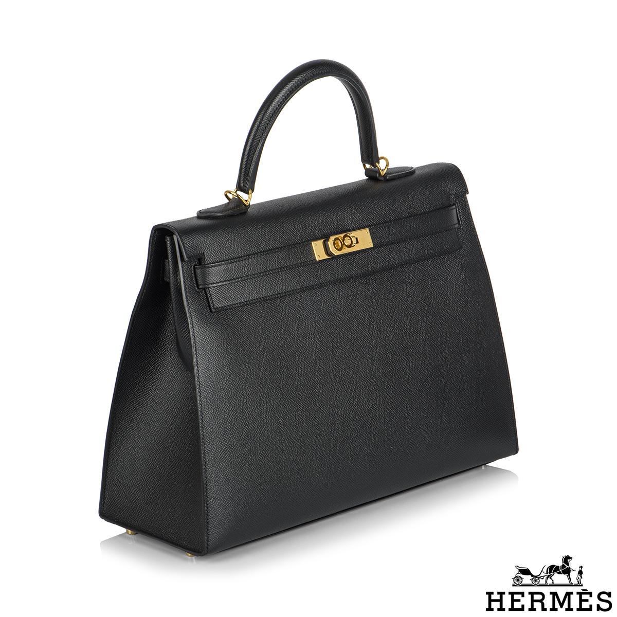 Hermès Sonderbestellung Kelly Sellier 35cm Noir Veau Epsom GHW im Angebot 1