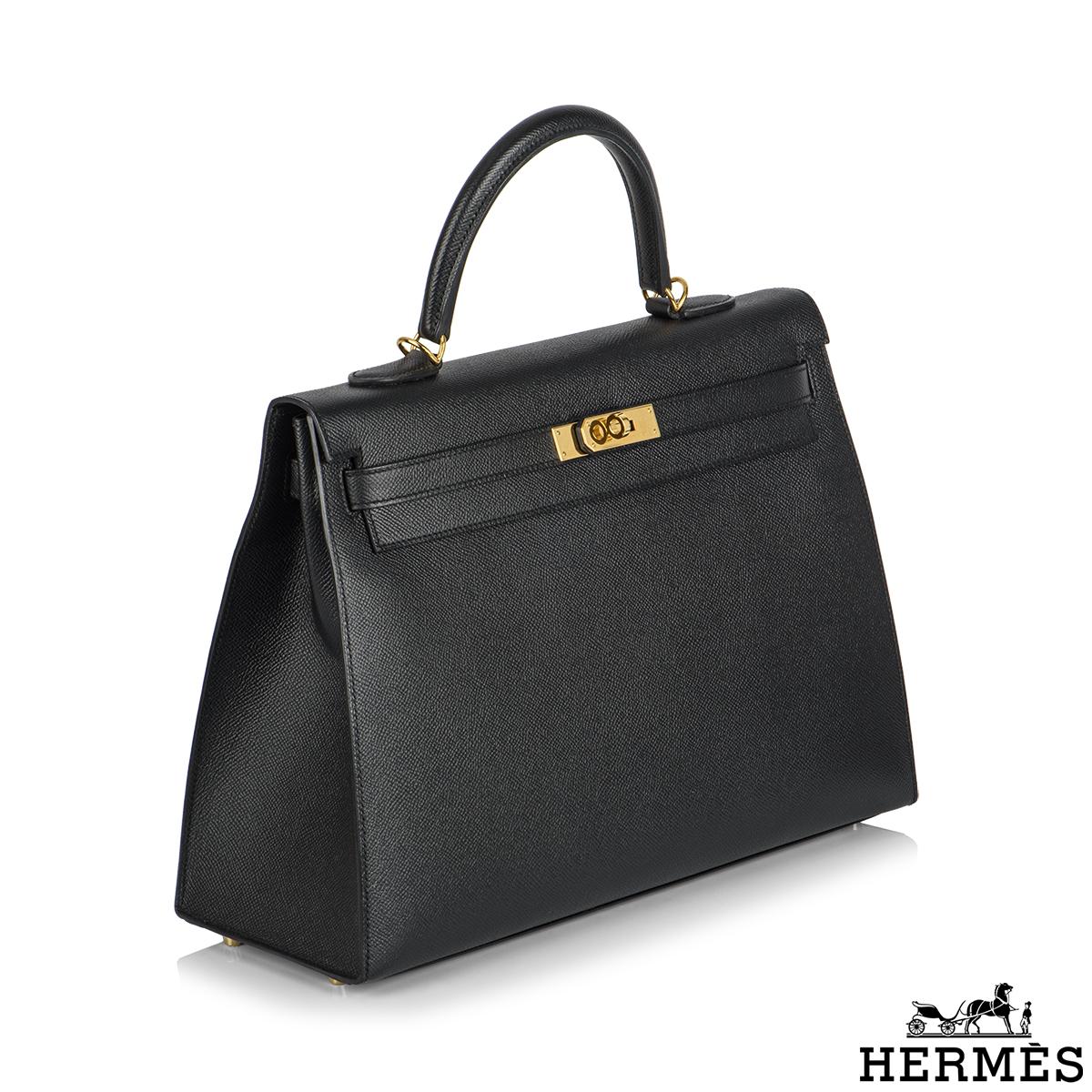Women's or Men's Hermès Special Order Kelly Sellier 35cm Noir Veau Epsom GHW