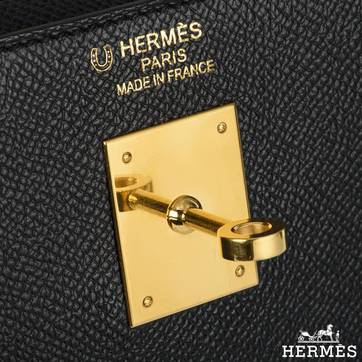 Hermès Pedido Especial Kelly Sellier 35cm Noir Veau Epsom GHW en venta 2