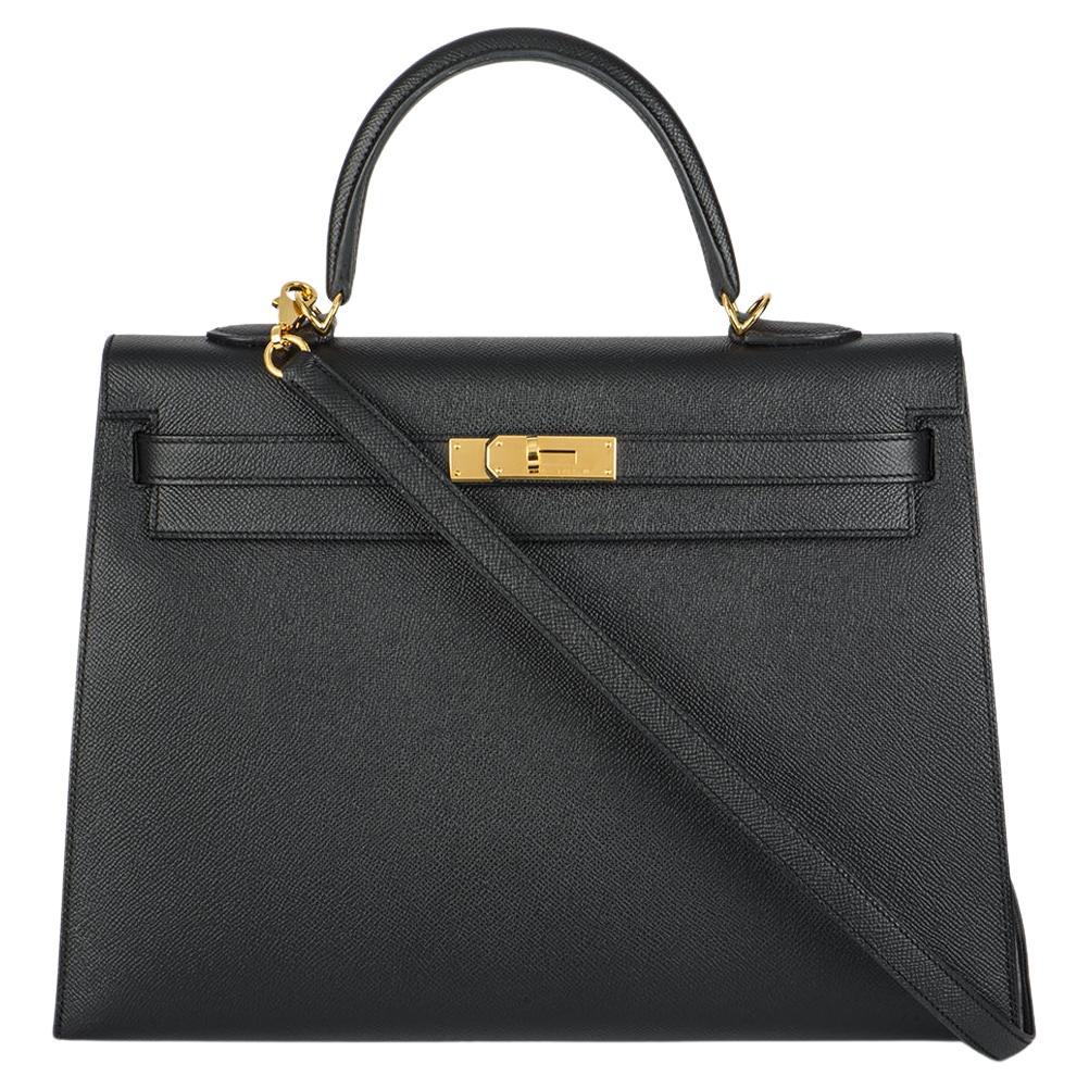 Hermès Pedido Especial Kelly Sellier 35cm Noir Veau Epsom GHW en venta