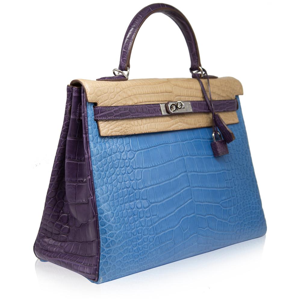 Hermès Special Order Tri-Colour Alligator Leather 35cm Kelly Bag In Excellent Condition In London, GB