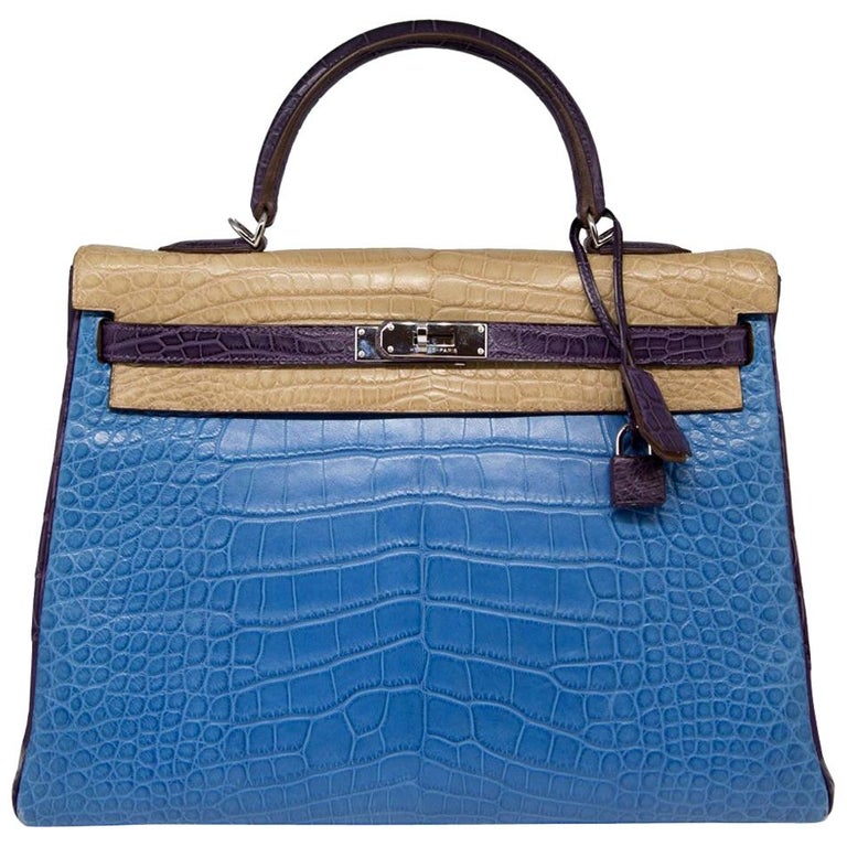 HERMES 35cm Crocodile Dark Blue Birkin Bag For Sale at 1stDibs
