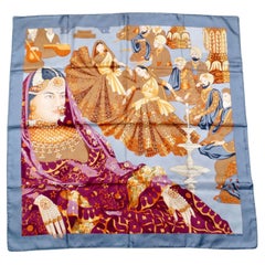 Hermes "Splendeur des Maharajas" 90 cm Grey Silk Printed Scarf