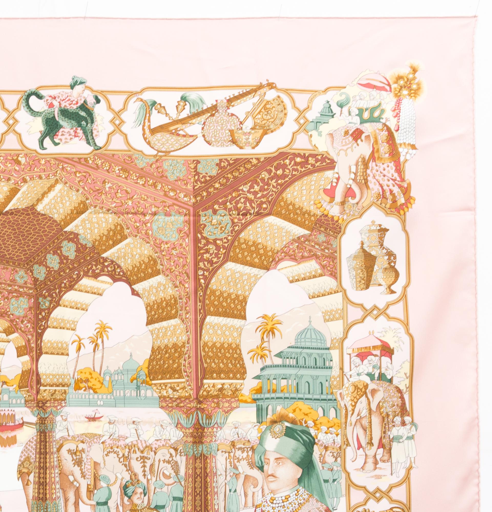 Hermes Splendeur Des Maharajas by Catherine Baschet Silk Scarf In Good Condition For Sale In Paris, FR