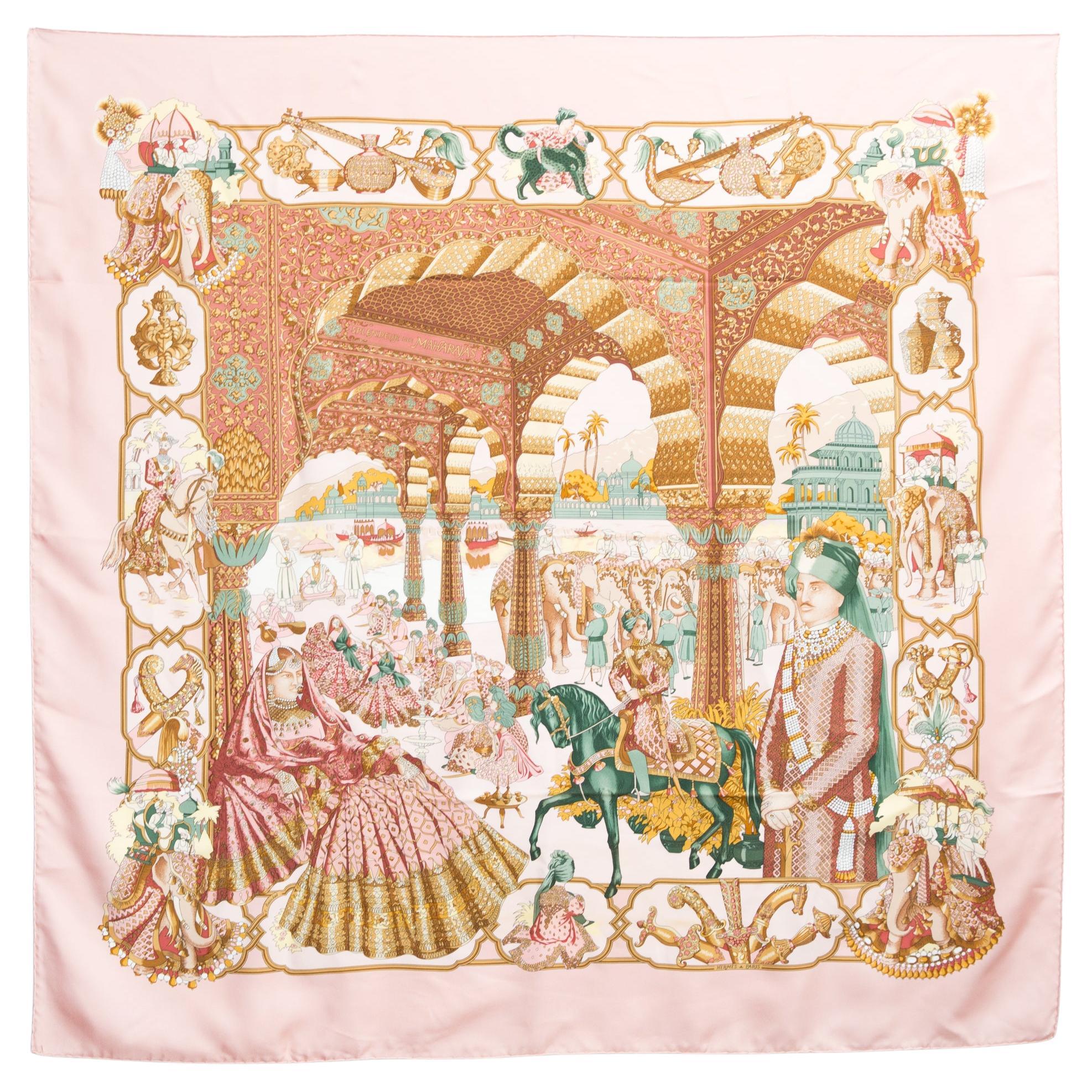 Hermes Splendeur Des Maharajas by Catherine Baschet Silk Scarf For Sale