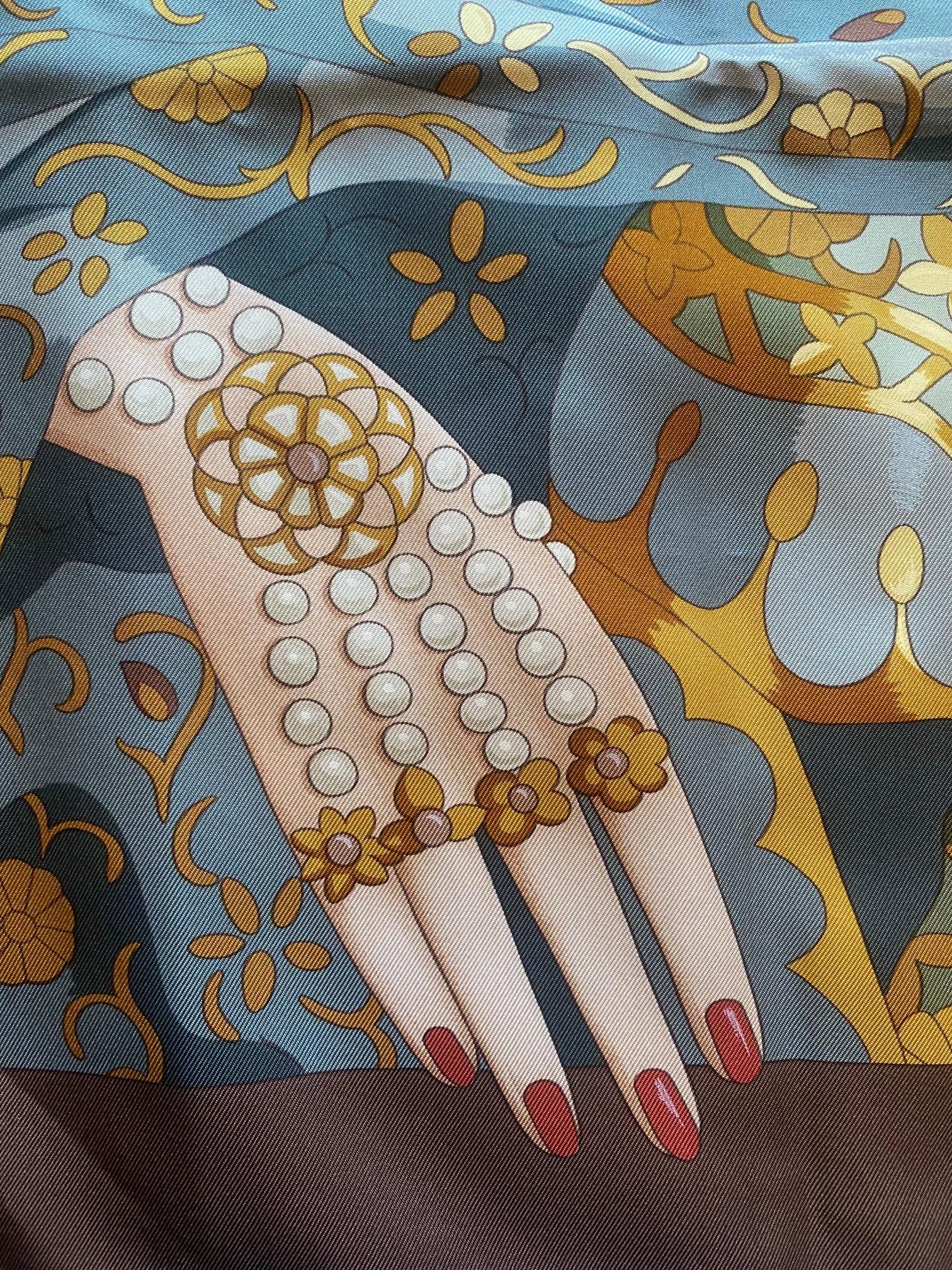 Brown Hermes Splendeur des Maharajas II Silk Scarf For Sale
