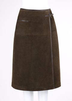 HERMES Sport c.1970's Brown Suede Classic Leather Wrap Skirt