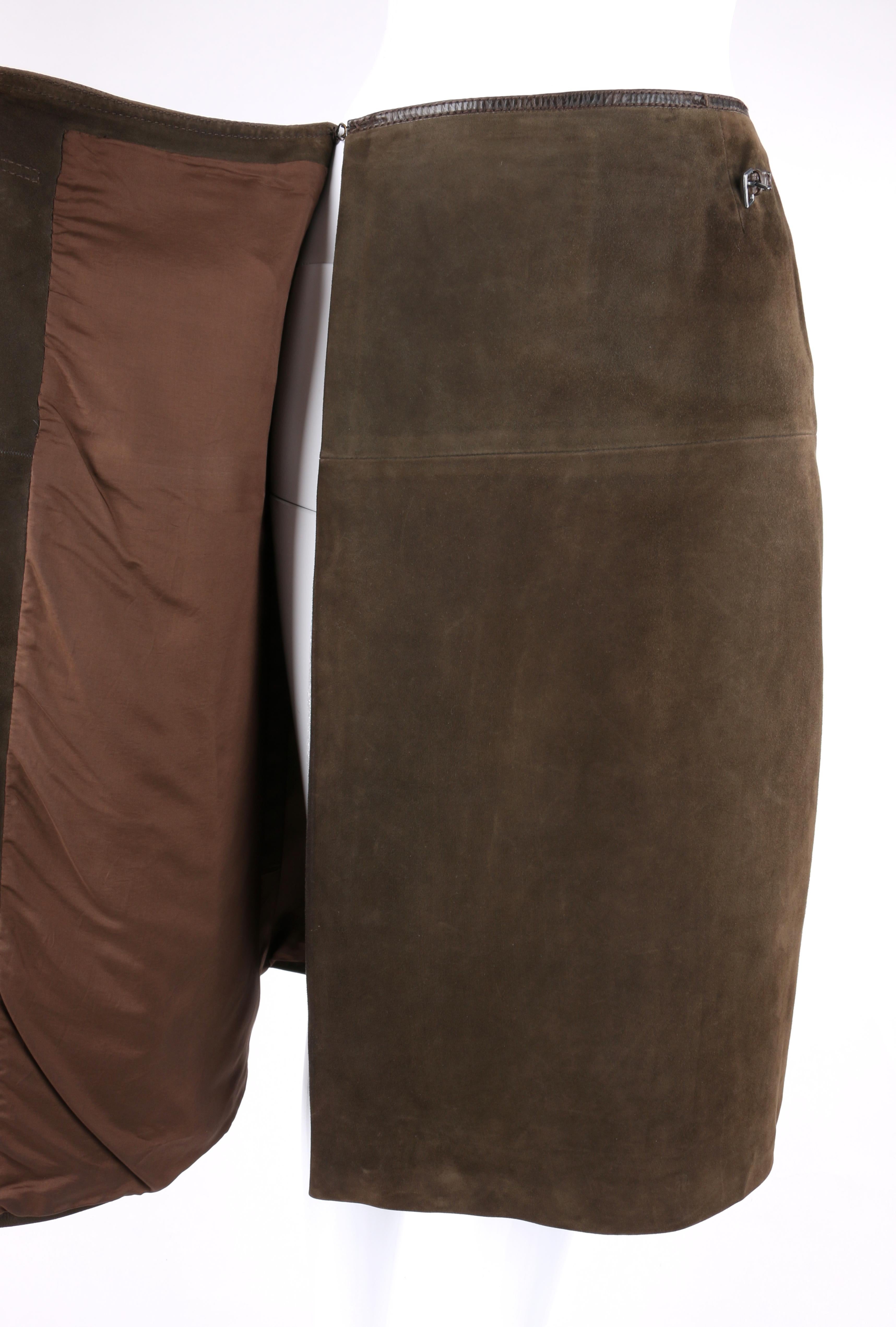 Black HERMES Sport c.1970's Brown Suede Classic Leather Wrap Skirt