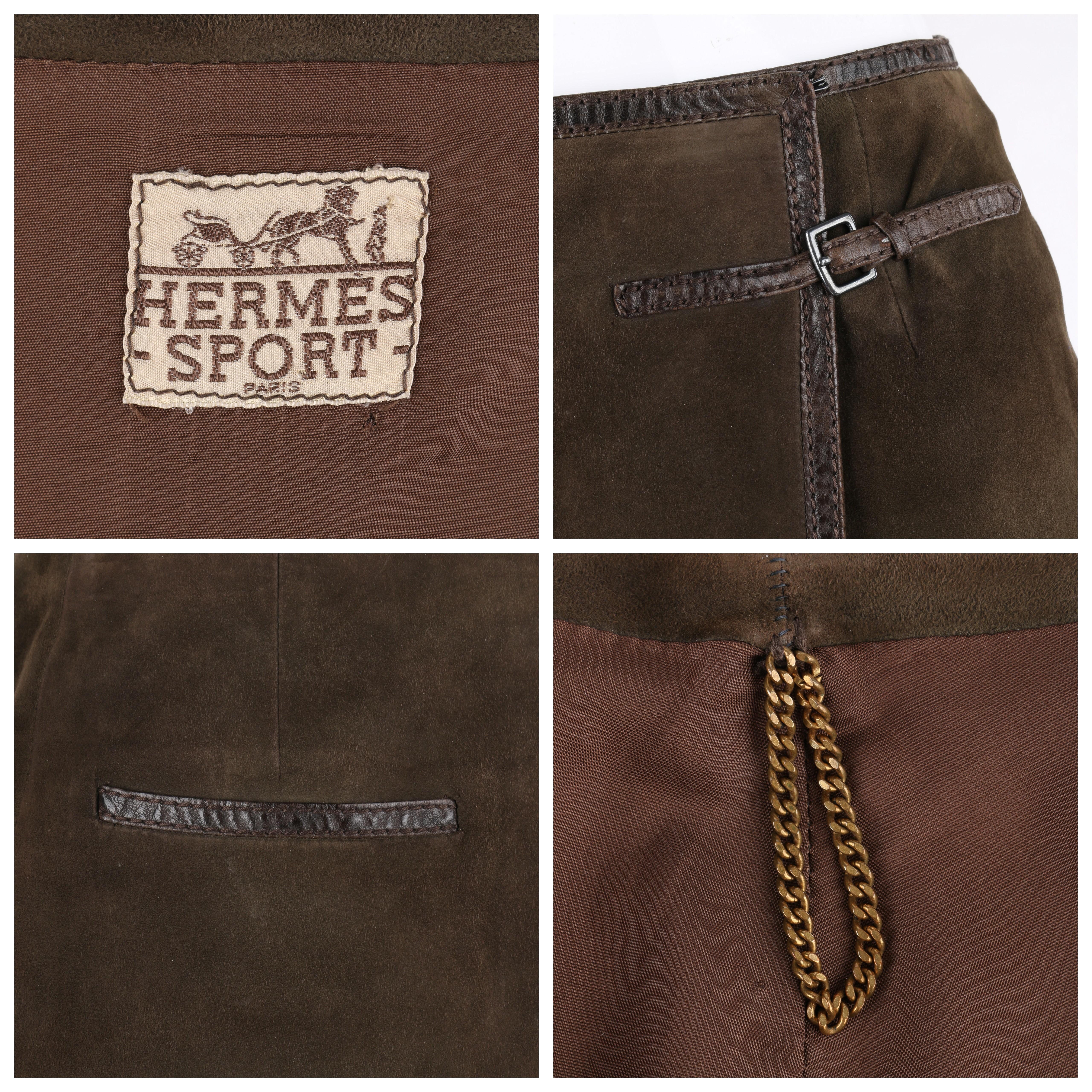HERMES Sport c.1970's Brown Suede Classic Leather Wrap Skirt In Good Condition In Thiensville, WI