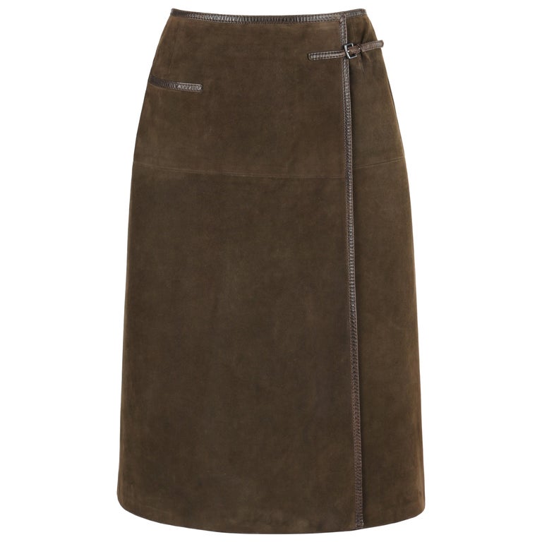 HERMES Sport c.1970's Brown Suede Classic Leather Wrap Skirt at 1stDibs