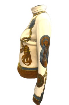 Hermes Sport Cashmere Equestrian Print Turtleneck Top, 1960s