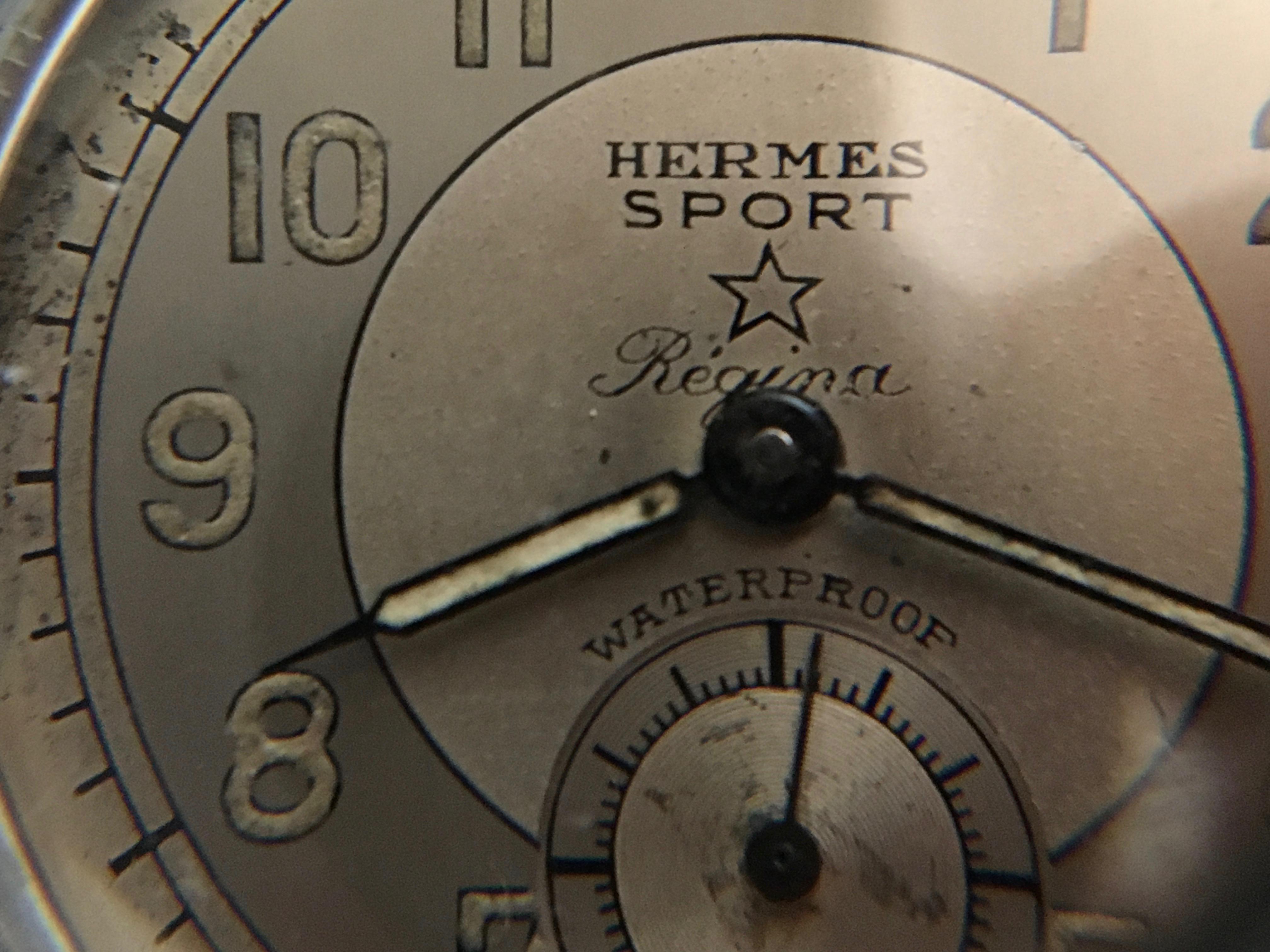 Hermes Sports Star Regina 1940's - 17 jewel Ernest Borel Neuchatel Waterproof Swiss Movement Watch.  Waterproof Screwback.  Nickel Plated with a new Michele Alligator Strap and original Buckle.  