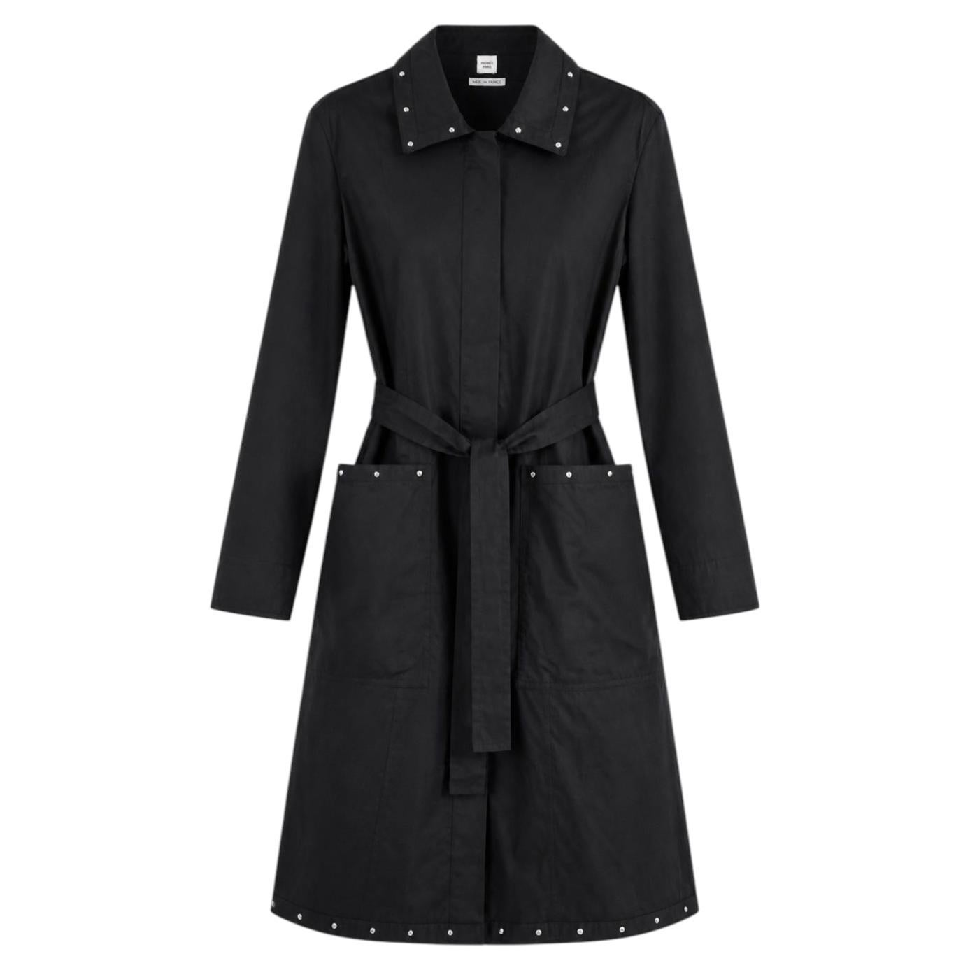Hermès Spring 2022 Women's Black Cotton Studded Shirt Dress, Size UK8