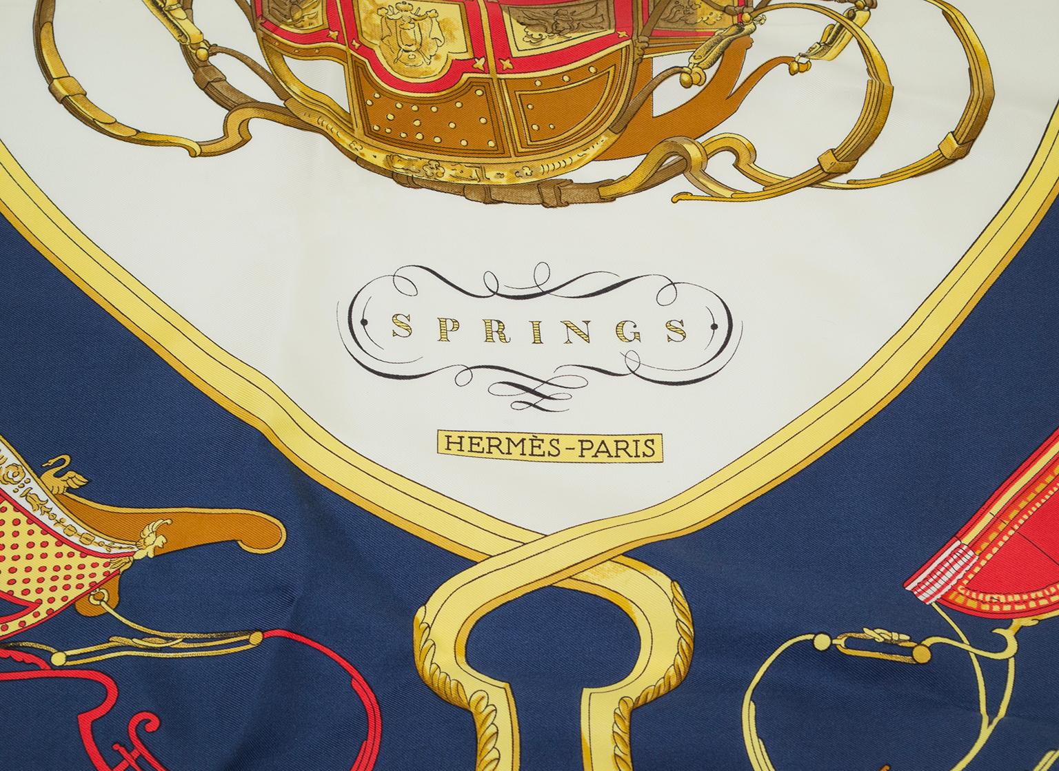 Hermès Springs Marinefarbener Seidenköper-Schal mit Kutschenaufdruck, Philippe Ledoux-90 cm, 1974 im Angebot 7