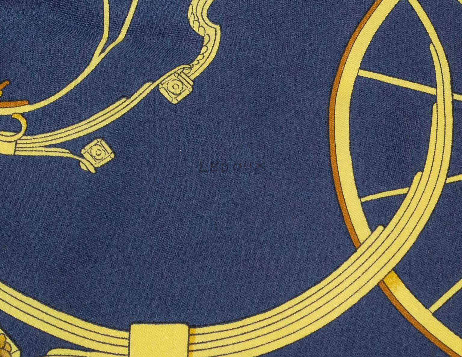 Hermès Springs Navy Silk Twill Carriage Print Scarf, Philippe Ledoux–90 cm, 1974 6