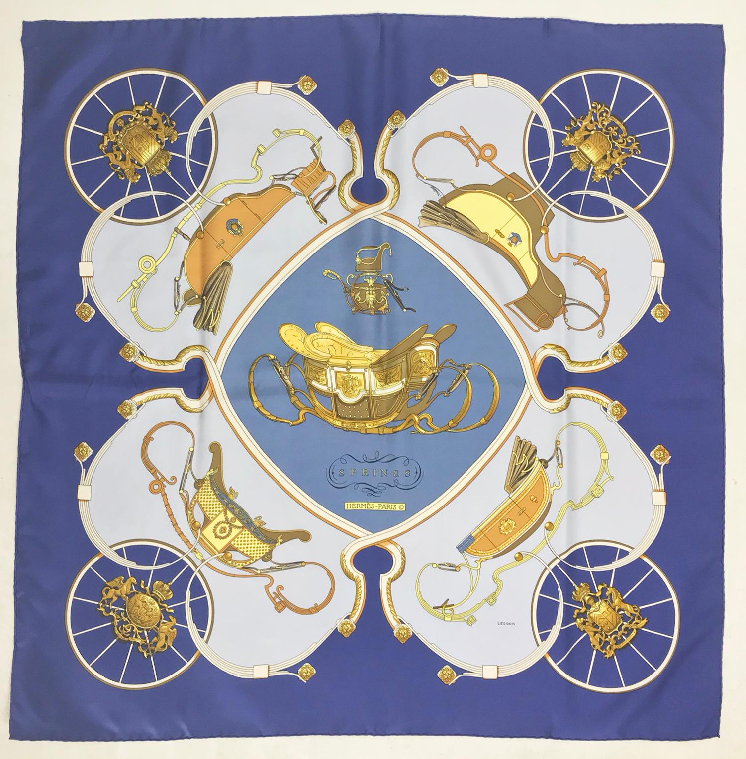Hermes Springs Seiden-Twill-Schal von Philippe Ledoux 90cm x 90cm 1970er Jahre im Angebot 4