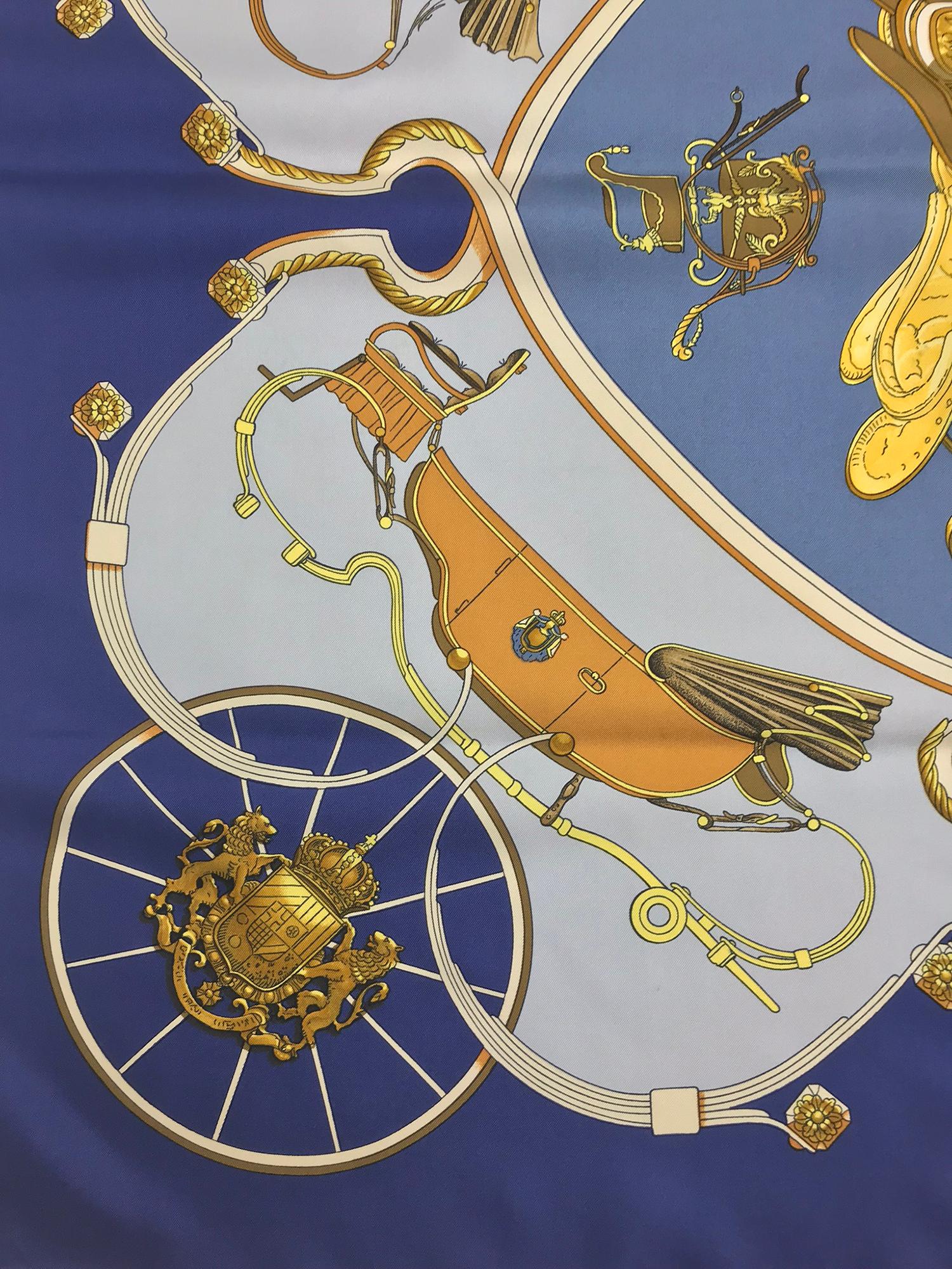 Hermes Springs Seiden-Twill-Schal von Philippe Ledoux 90cm x 90cm 1970er Jahre (Grau) im Angebot