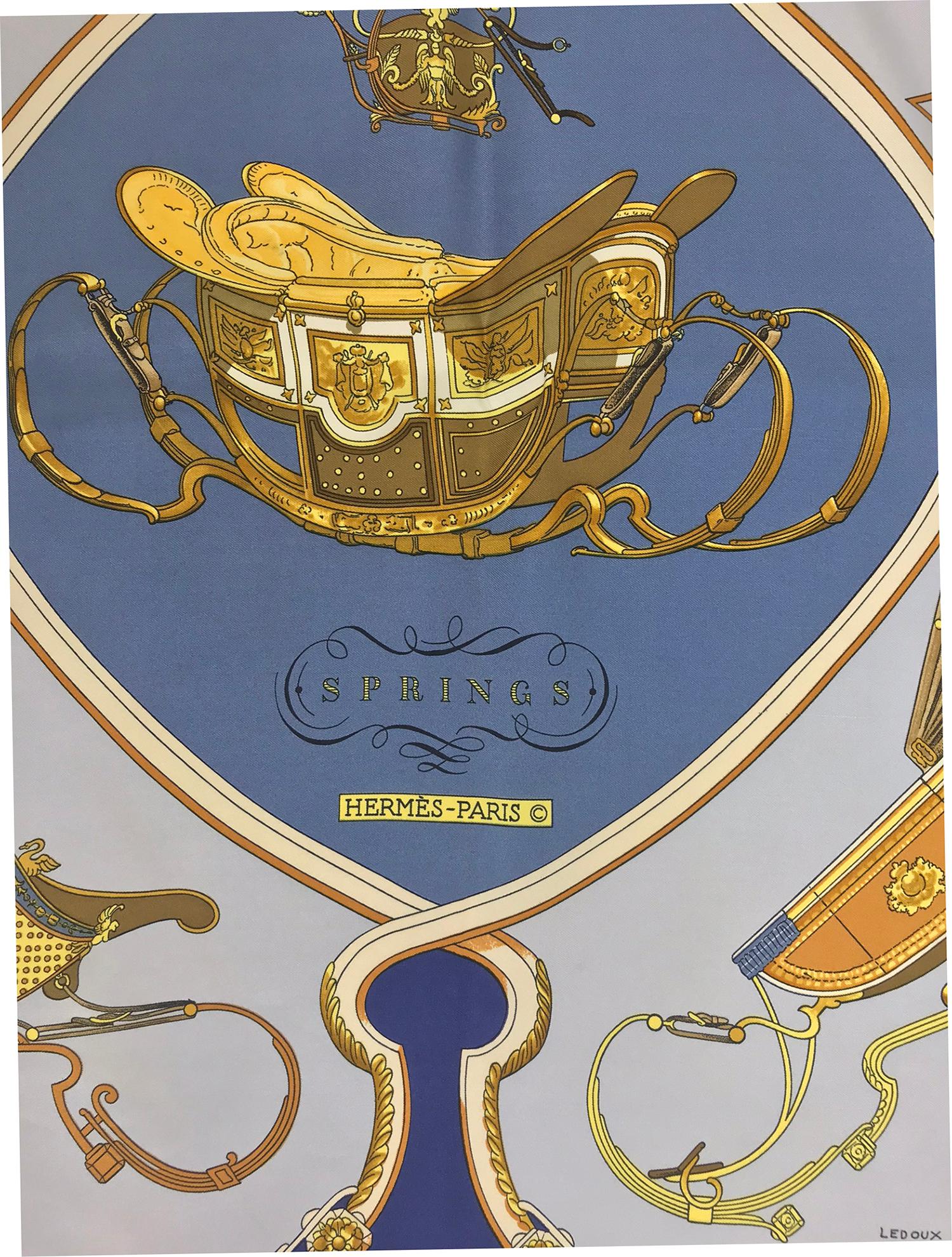 Hermes Springs Silk Twill Scarf by Philippe Ledoux 90cm x 90cm 1970s In Good Condition For Sale In West Palm Beach, FL