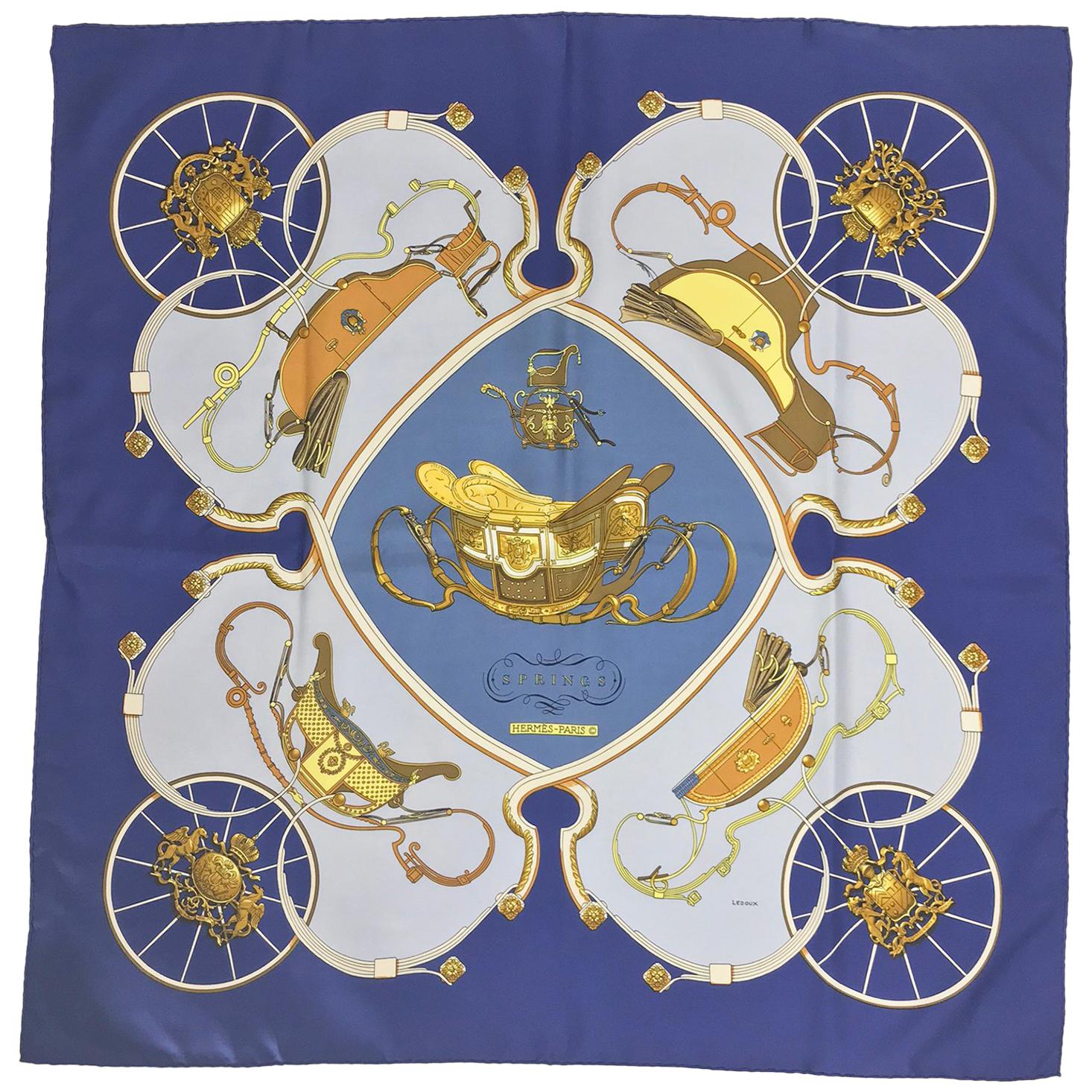 Hermes Springs Silk Twill Scarf by Philippe Ledoux 90cm x 90cm 1970s