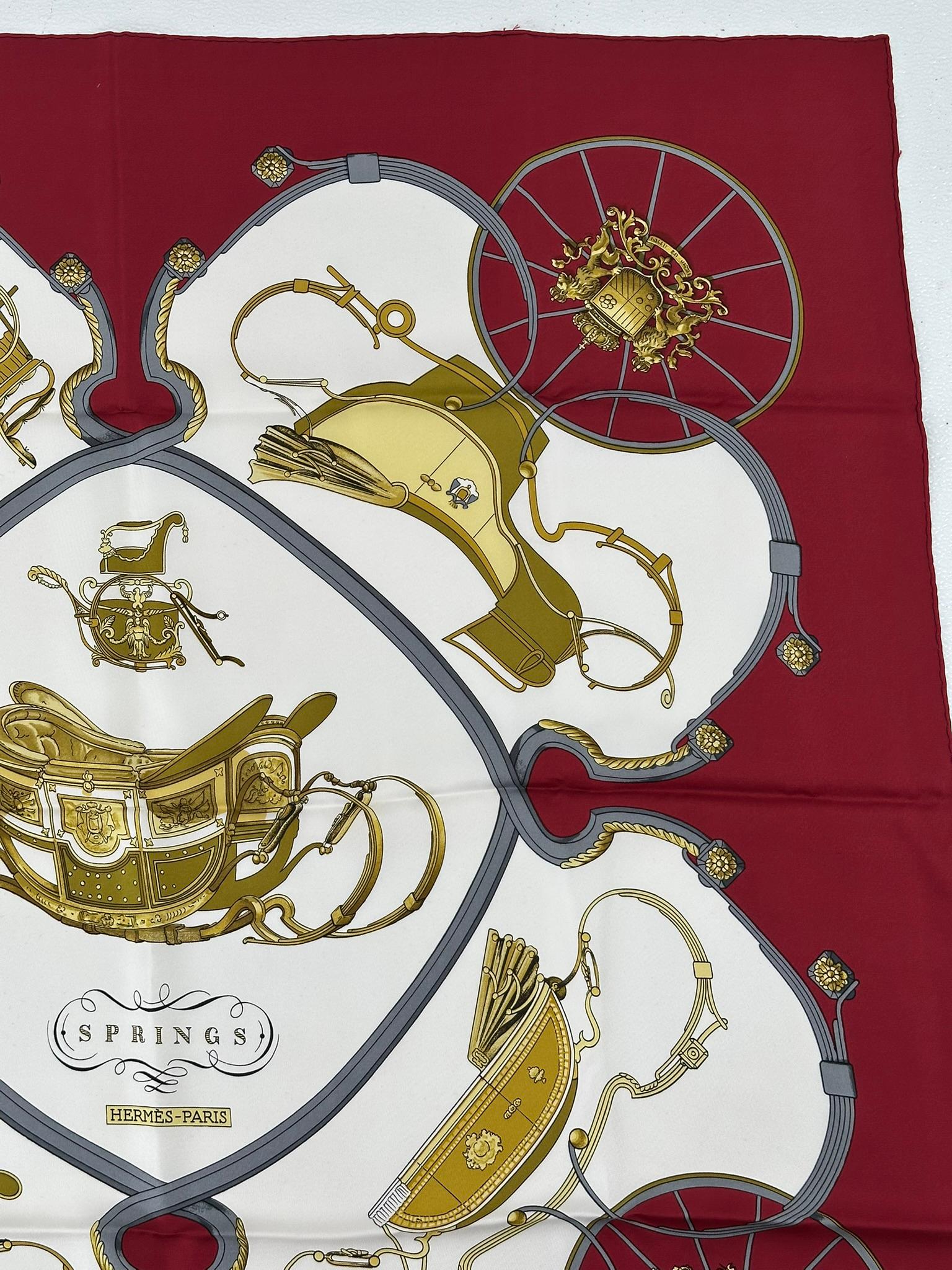 Sciarpa in twill di seta Hermès Springs in borgogna e crema di Philippe Ledoux in vendita 5