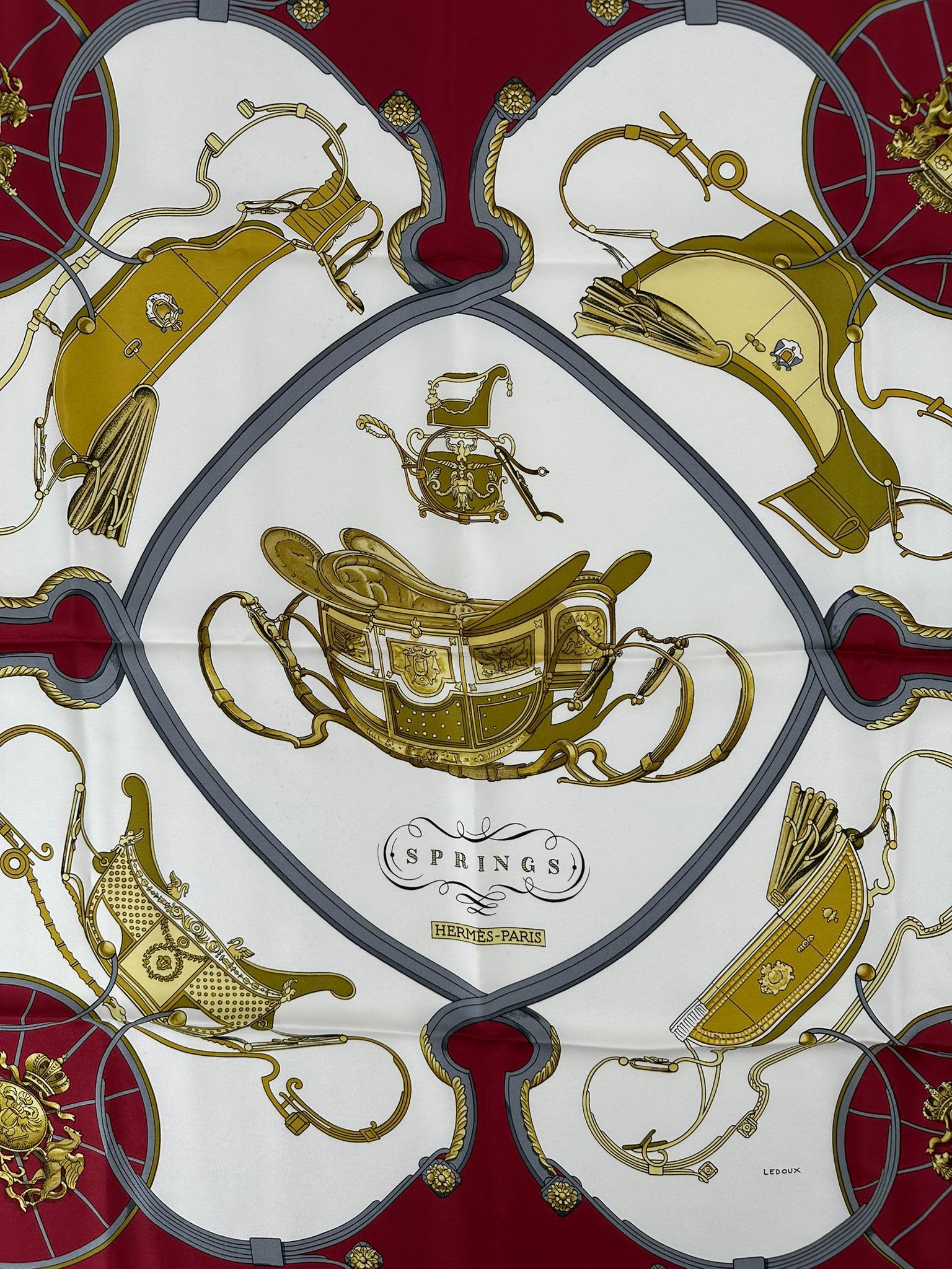 Marrone Sciarpa in twill di seta Hermès Springs in borgogna e crema di Philippe Ledoux in vendita