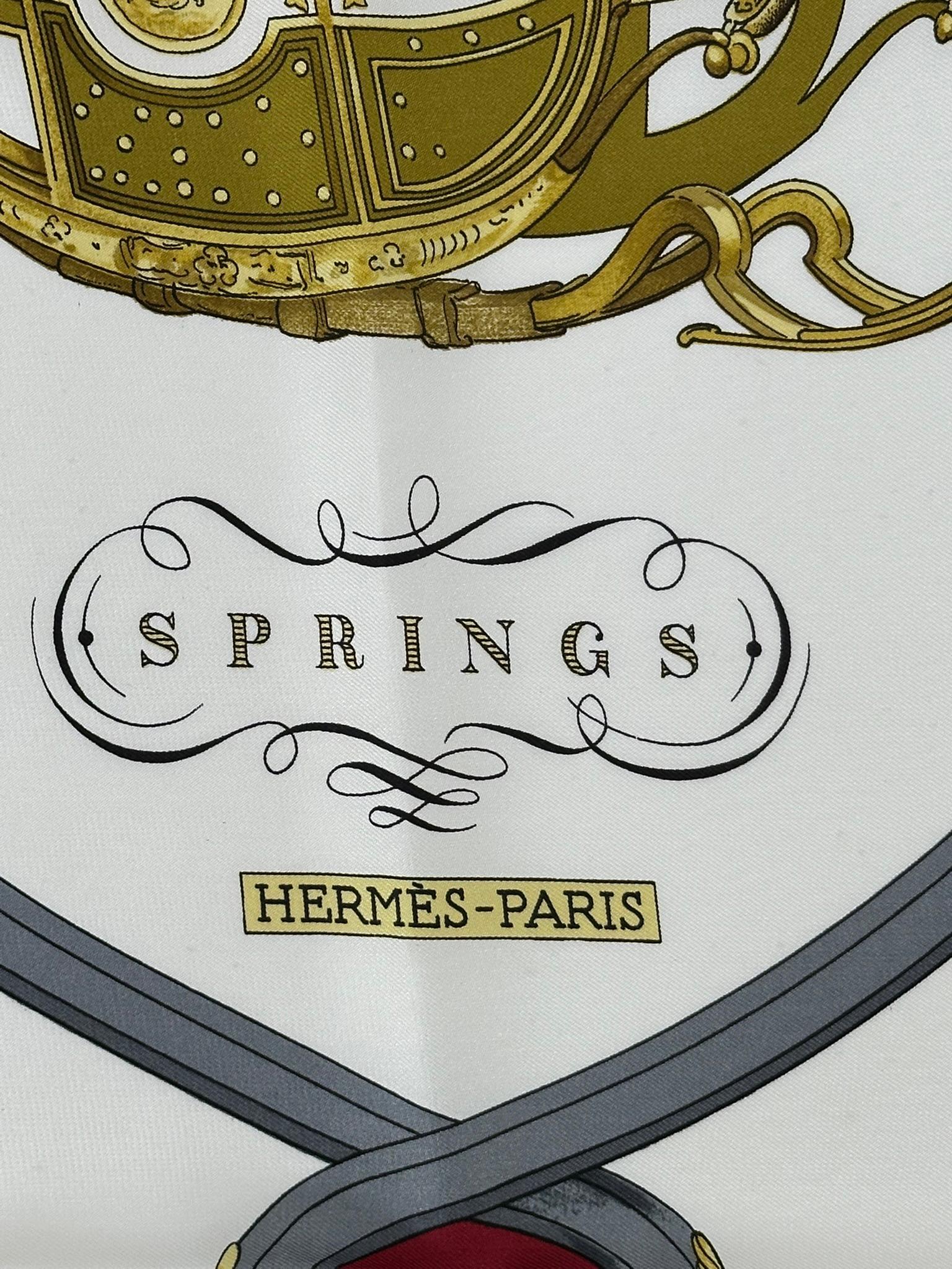 Sciarpa in twill di seta Hermès Springs in borgogna e crema di Philippe Ledoux In condizioni buone in vendita a West Palm Beach, FL