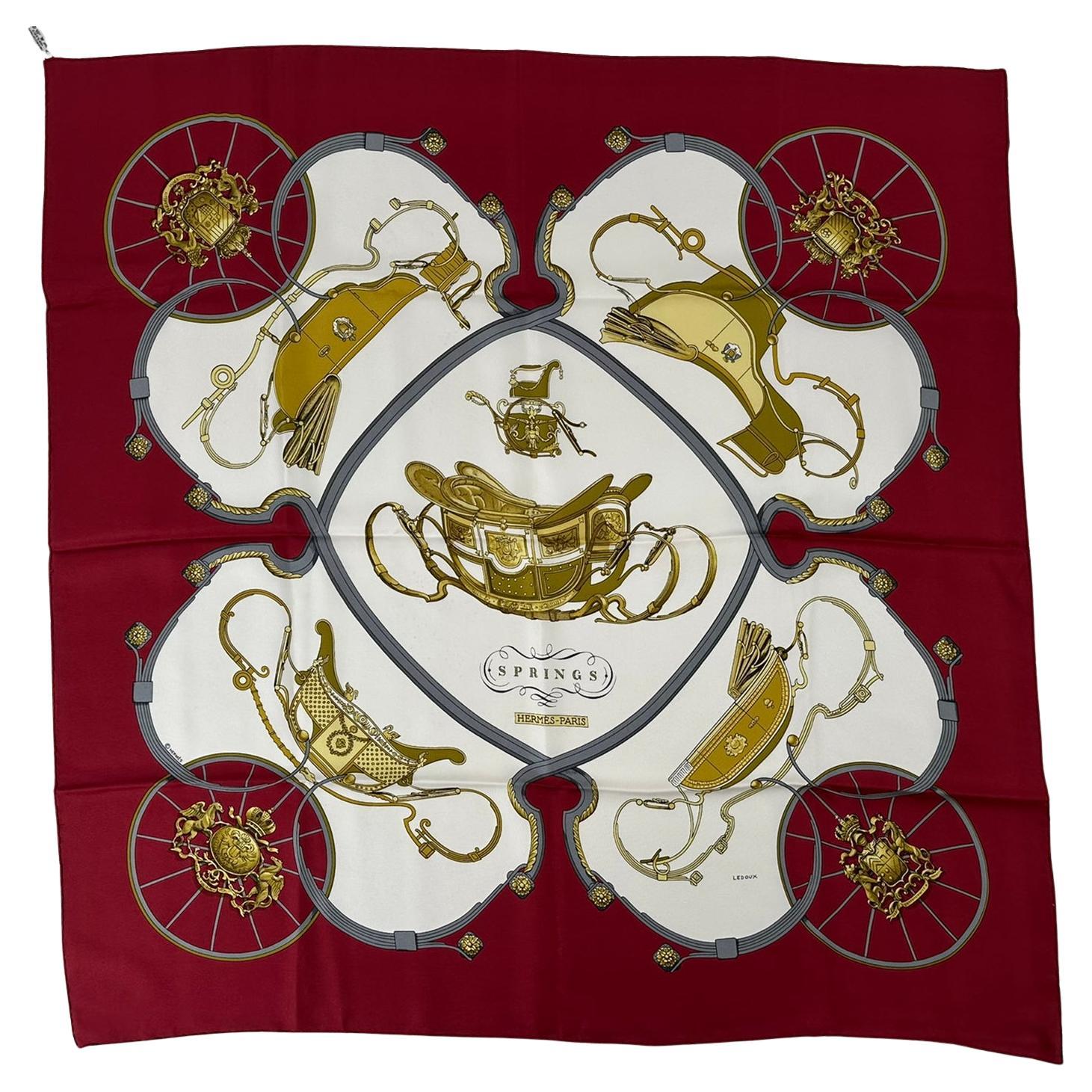 Sciarpa in twill di seta Hermès Springs in borgogna e crema di Philippe Ledoux in vendita