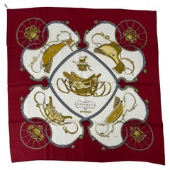 Sciarpa in twill di seta Hermès Springs in borgogna e crema di Philippe Ledoux