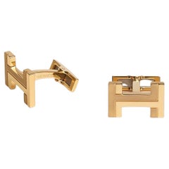 Hermes Square H Cufflinks Metal Cold Gold Plated Finish